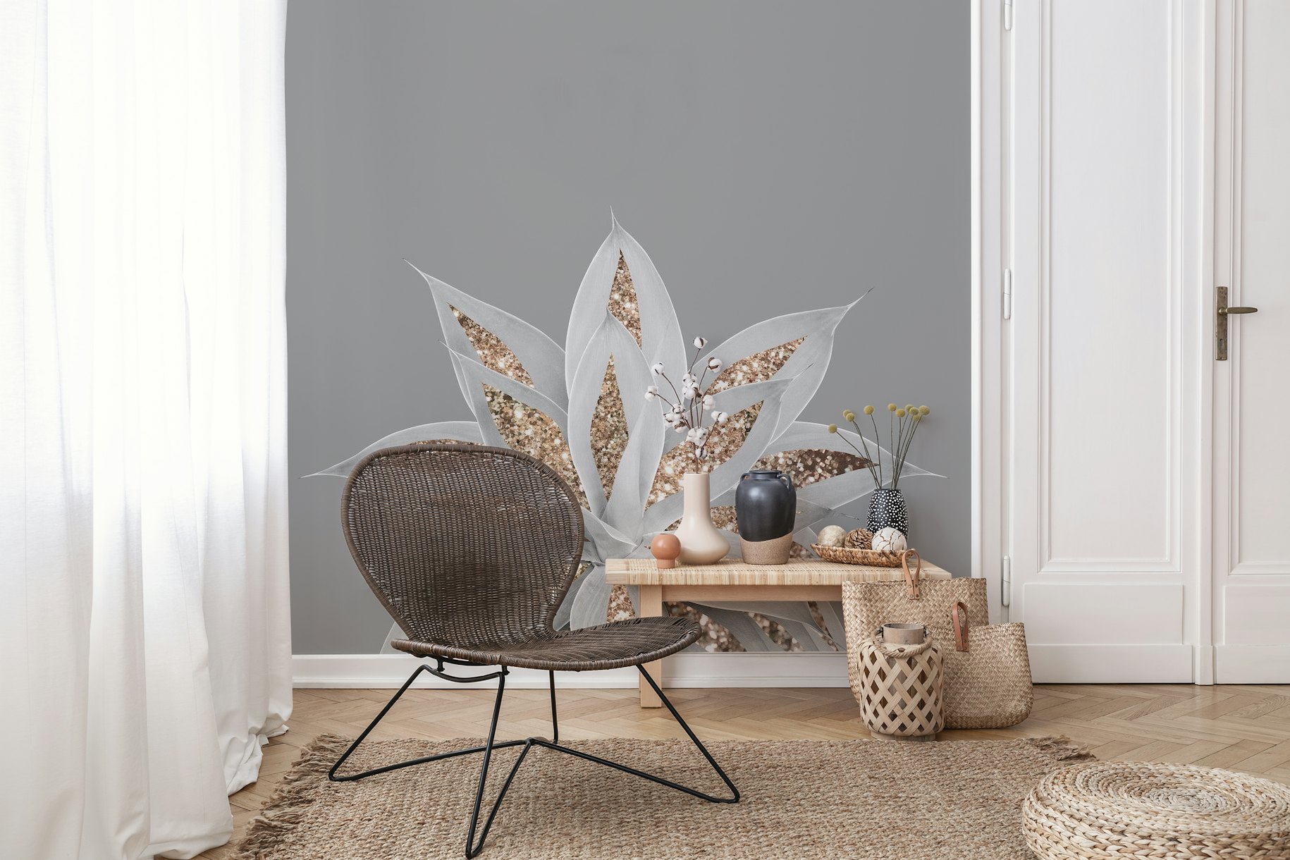 Gray Agave with Gold Glitter 1 wallpaper