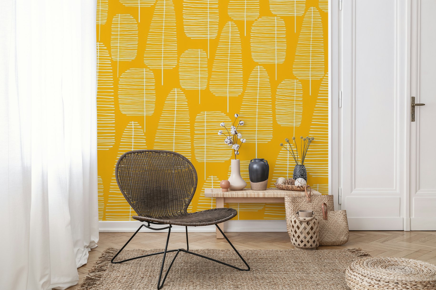 Mid Century Forest Yellow wallpaper
