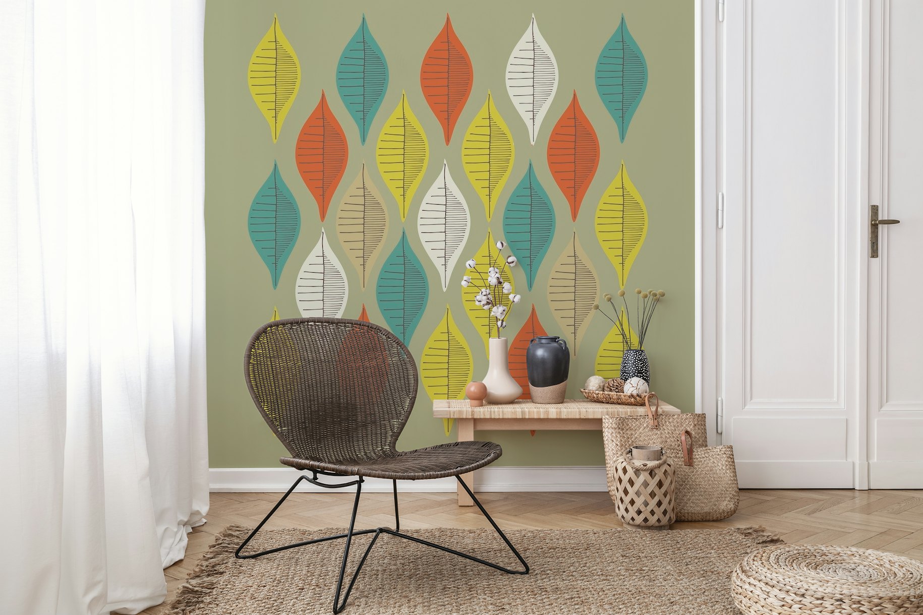 Mid Century Leaf Pattern wallpaper