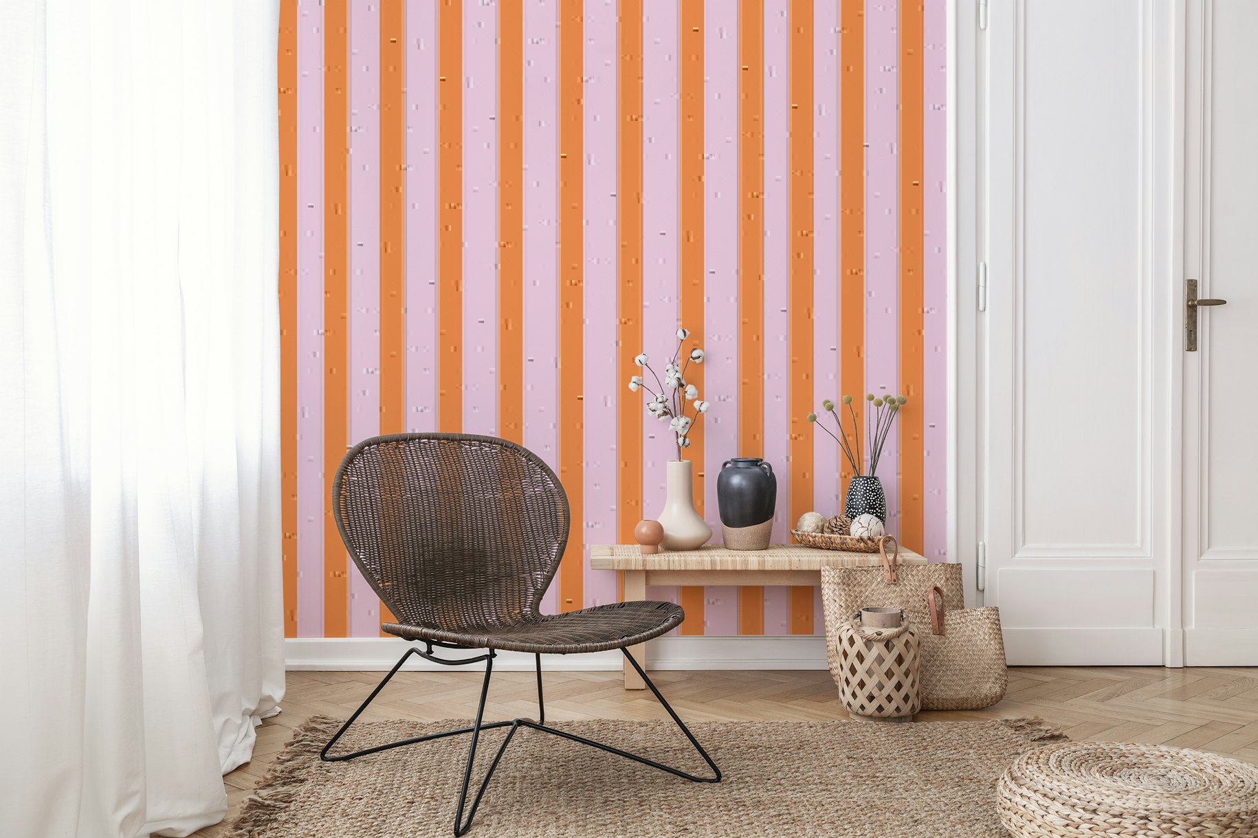 Vibrant Pink and Orange Stripes Wall Mural Design