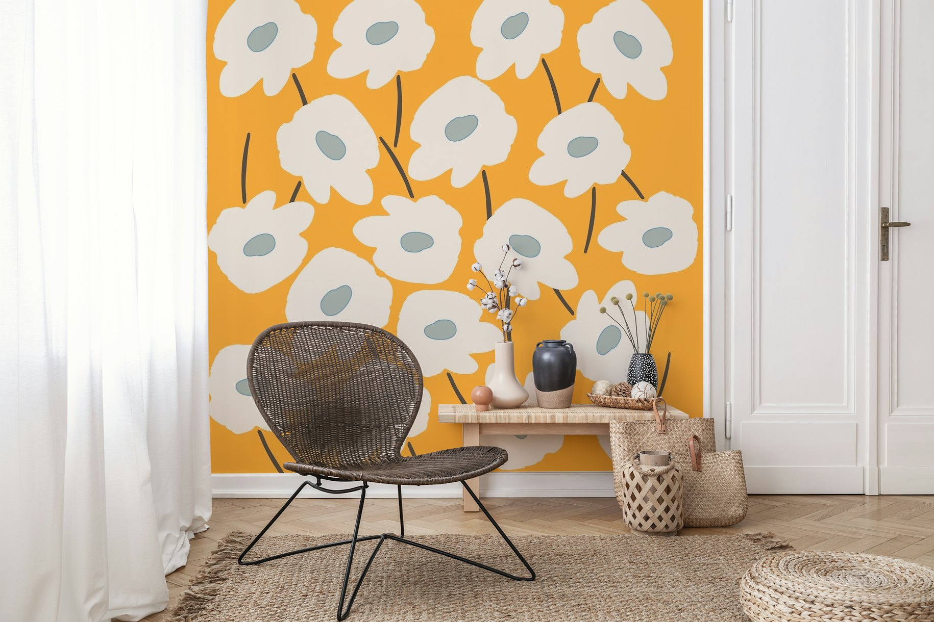 Abstract Daisies Yellow wallpaper