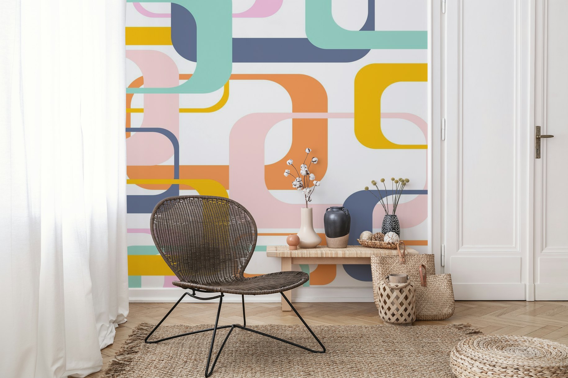 Bright Mid Century Mod Shapes wallpaper - Happywall