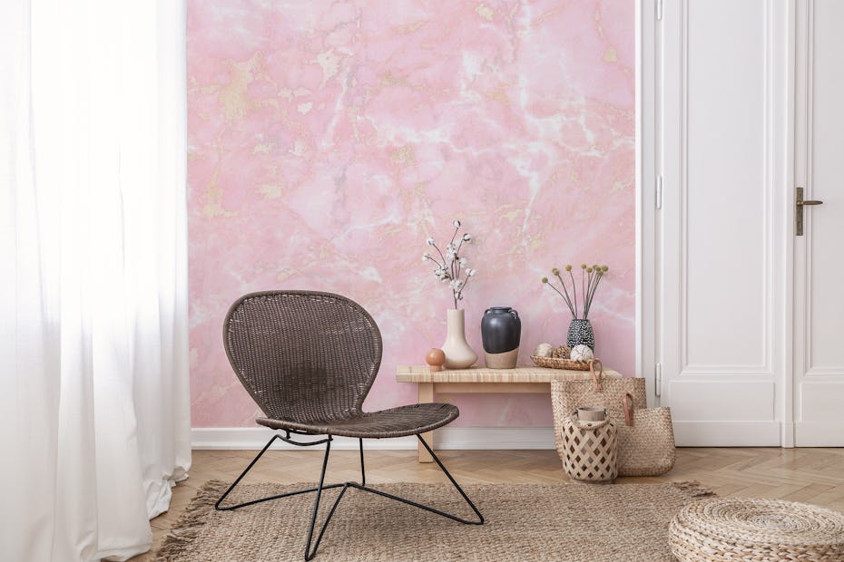 Rose Gold Metal Veins on Light Pink Marble wallpaper - Happywall
