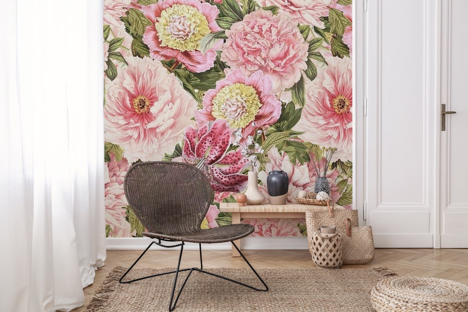 Vintage Peonies Flowers and Lily wallpaper - Happywall