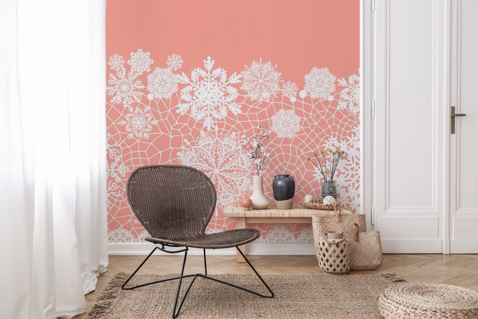 Coral Pink White Lace wallpaper - Happywall