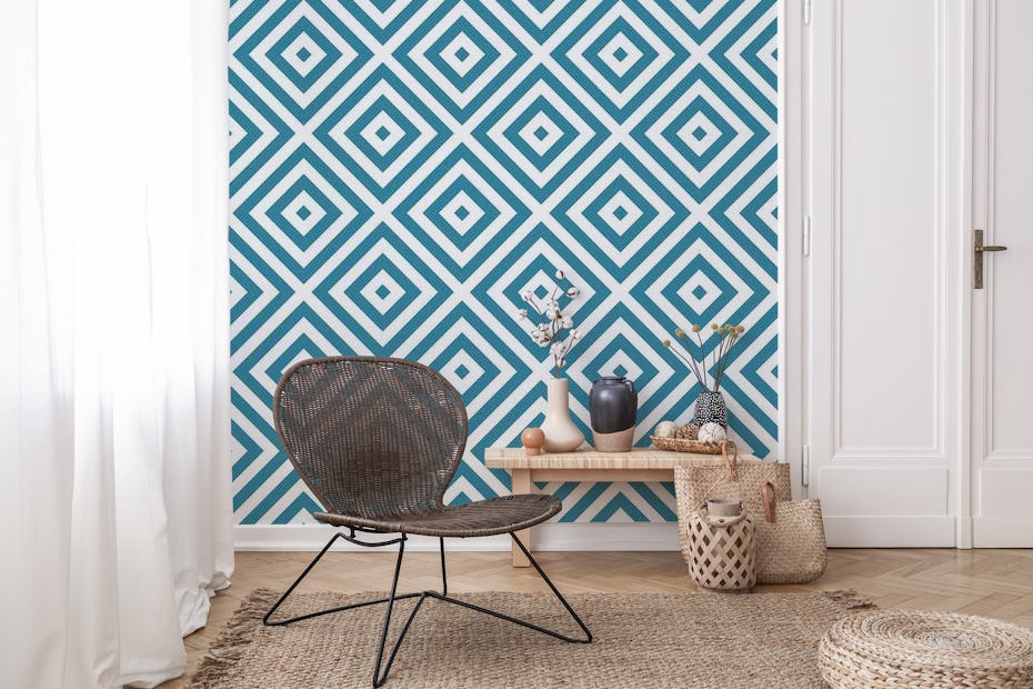Geometric Teal White Squares wallpaper - Happywall