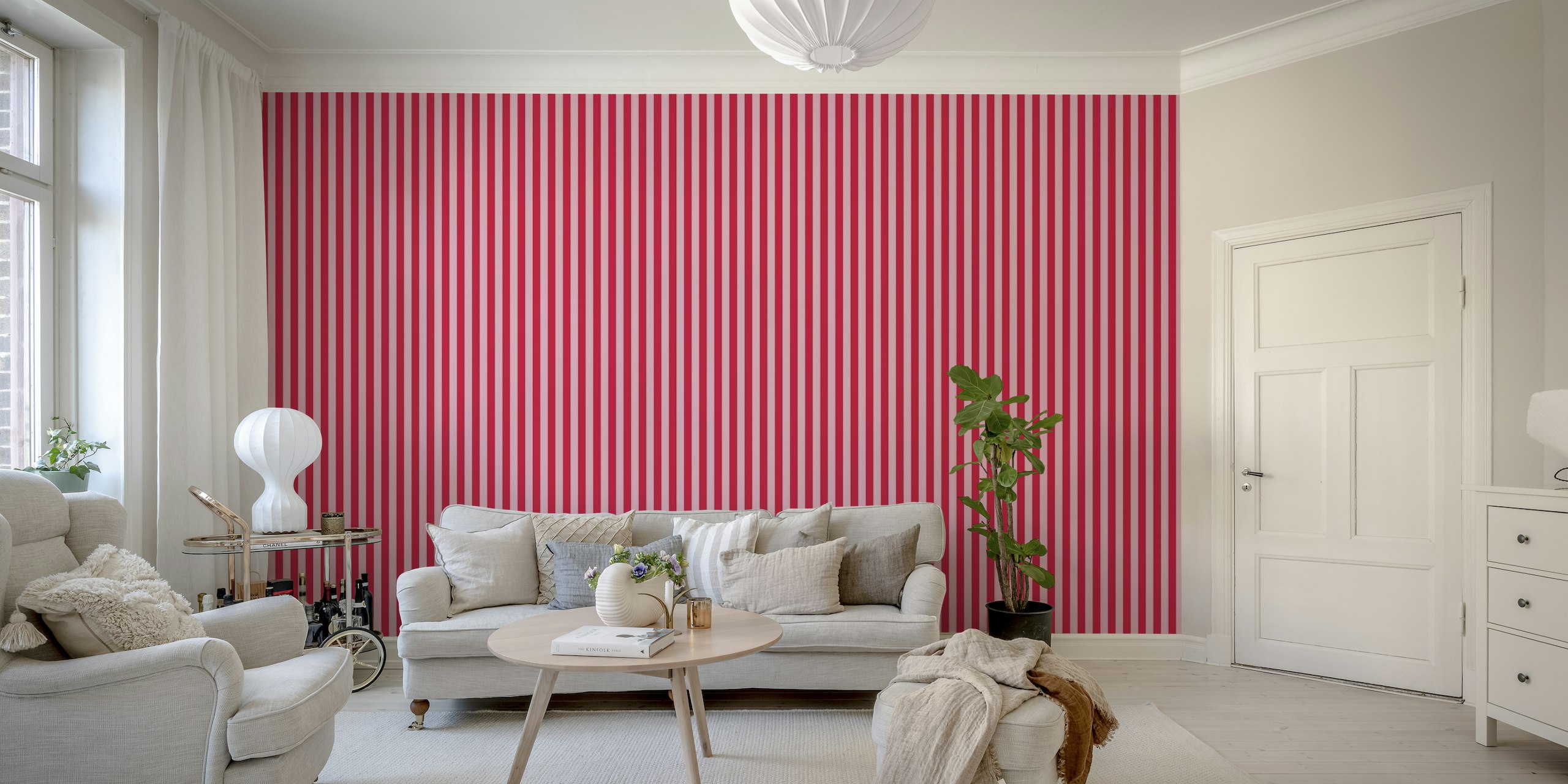 Pink and Crimson Red Stripes papel de parede