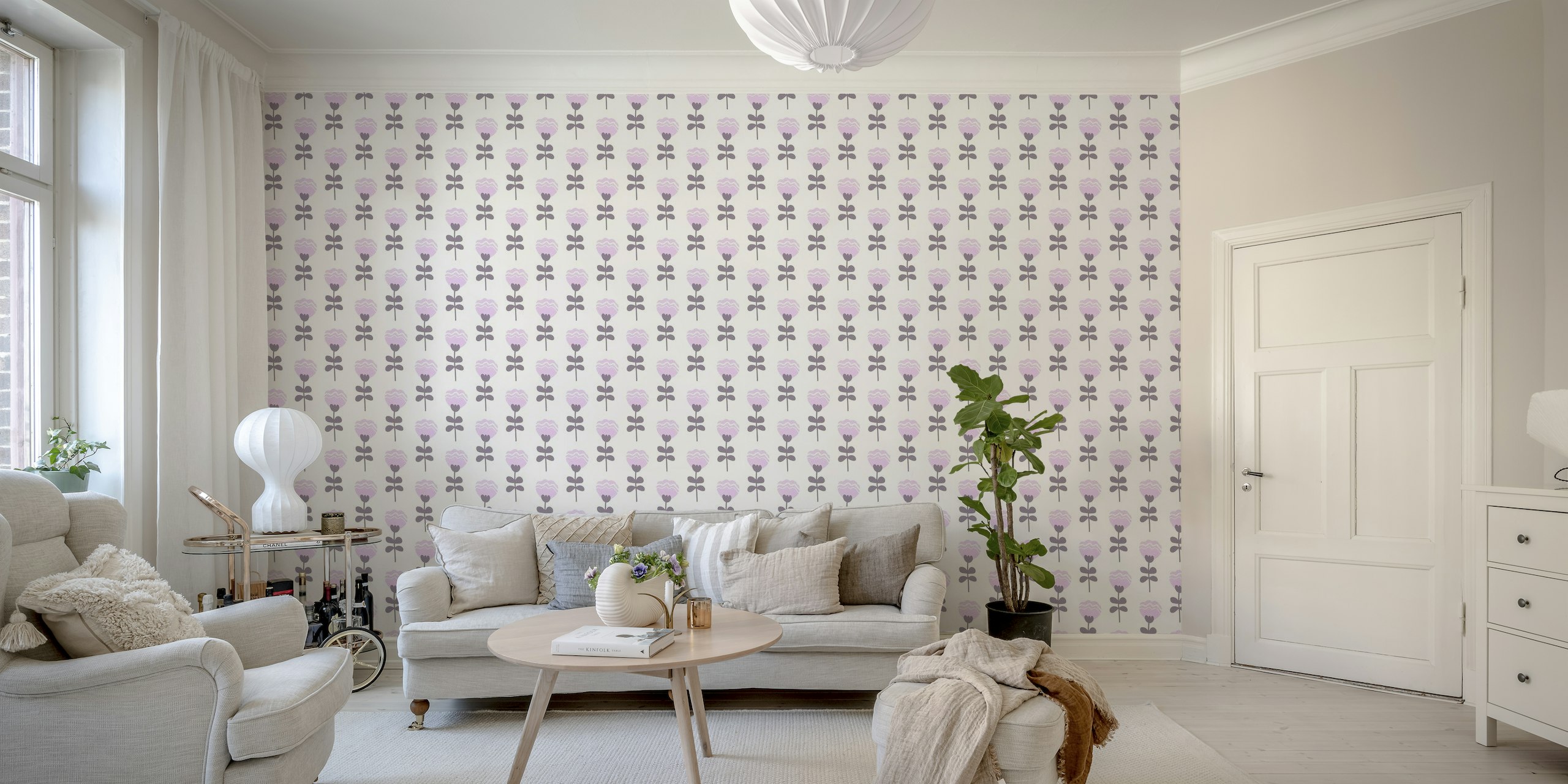 Hand drawn muted purple flowers / 2865F papel de parede