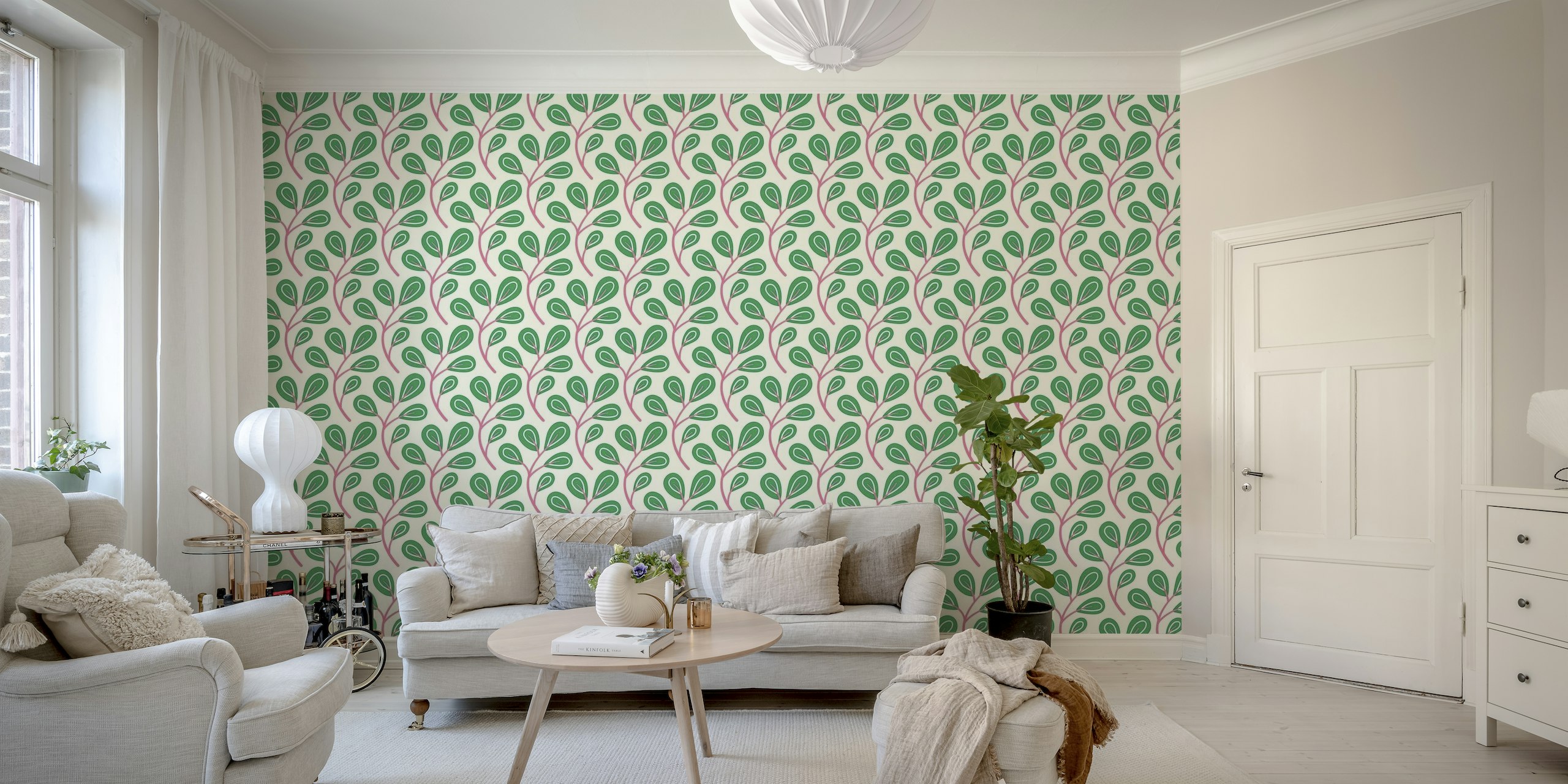 Leaves pattern, hand drawn, green (2868A) ταπετσαρία