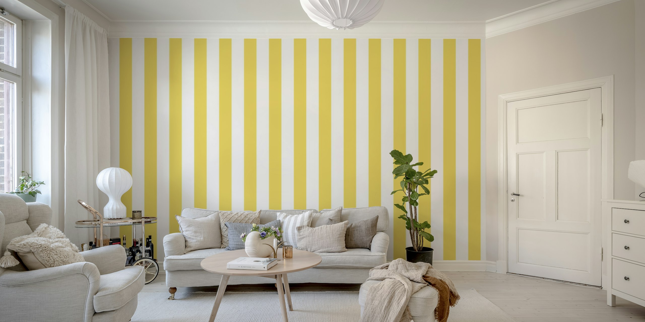Gold and white stripes wallpaper behang