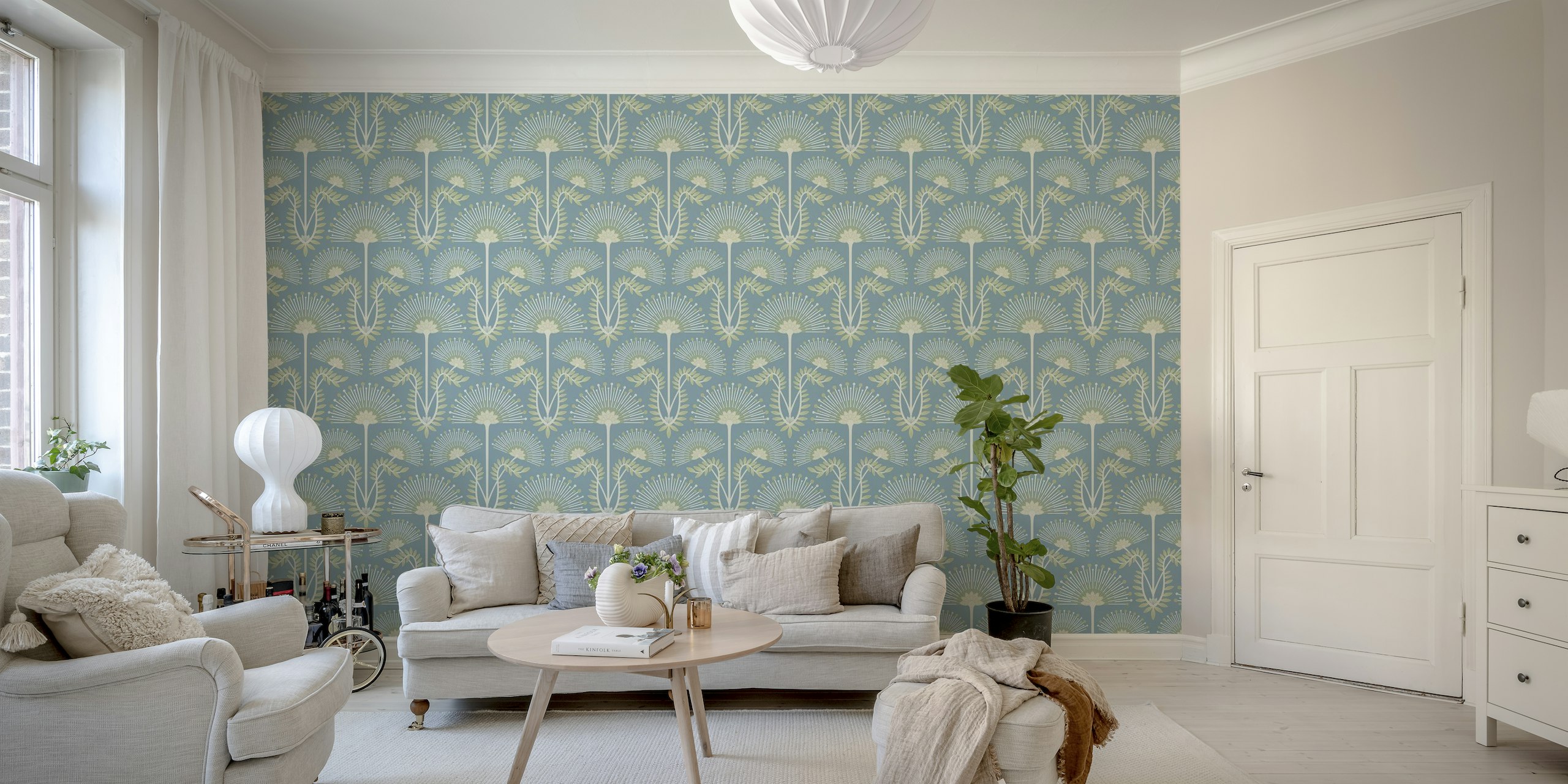 MIMOSA Art Deco Floral - Pastel Blue - Large papel de parede