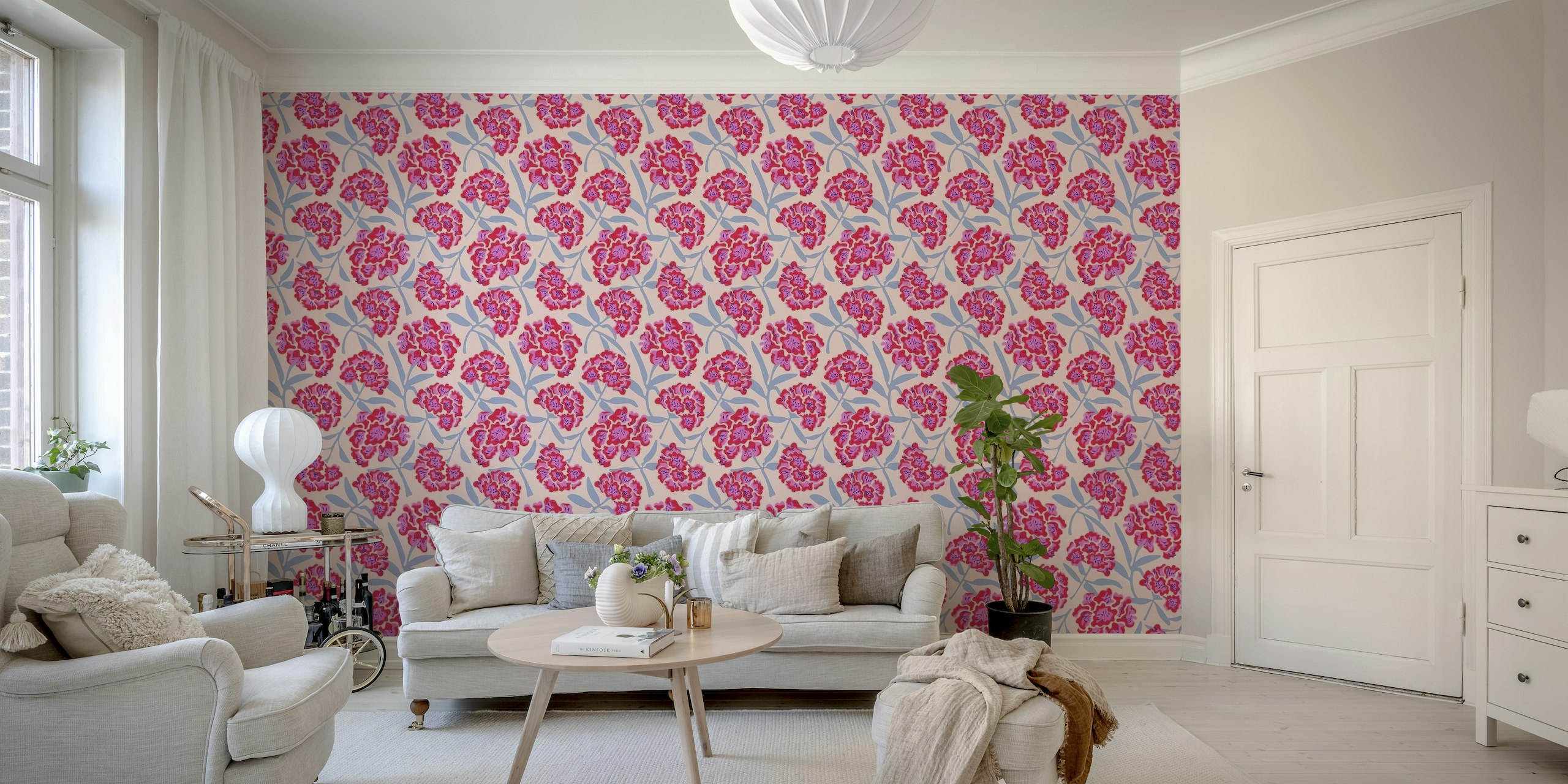 RHODODENDRONS Retro Floral Fuchsia Pink Large wallpaper