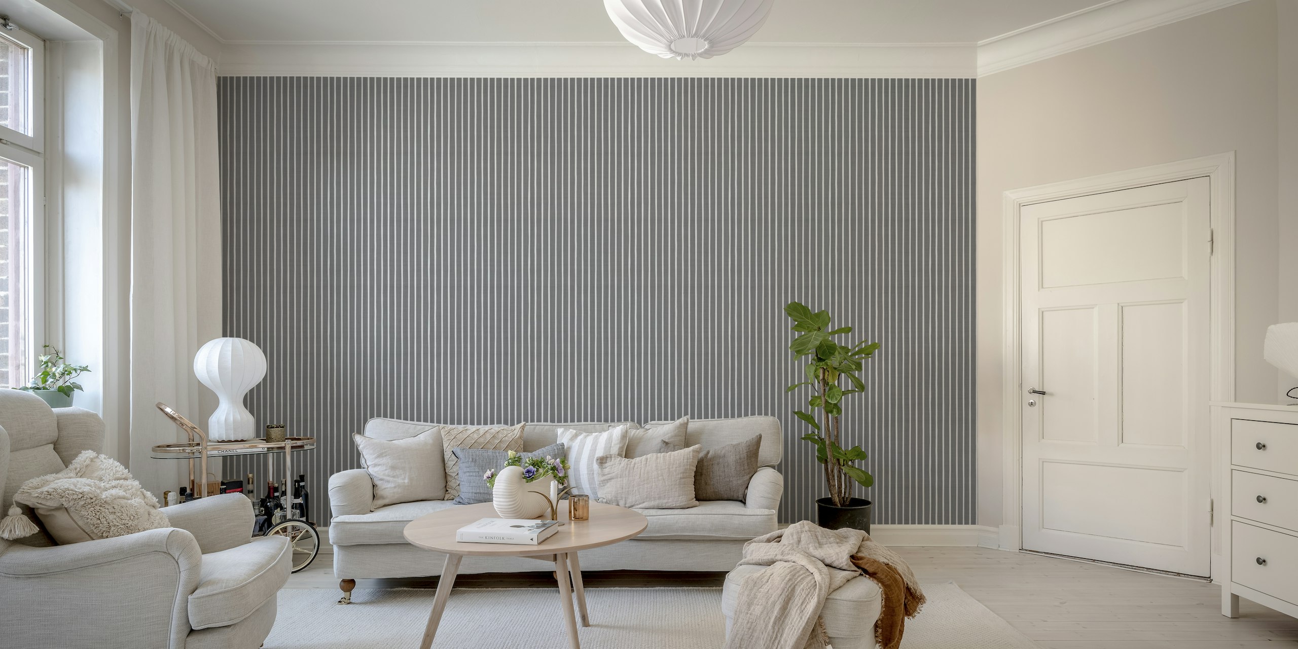 Elegant Grey Pin Stripes Linen Style behang