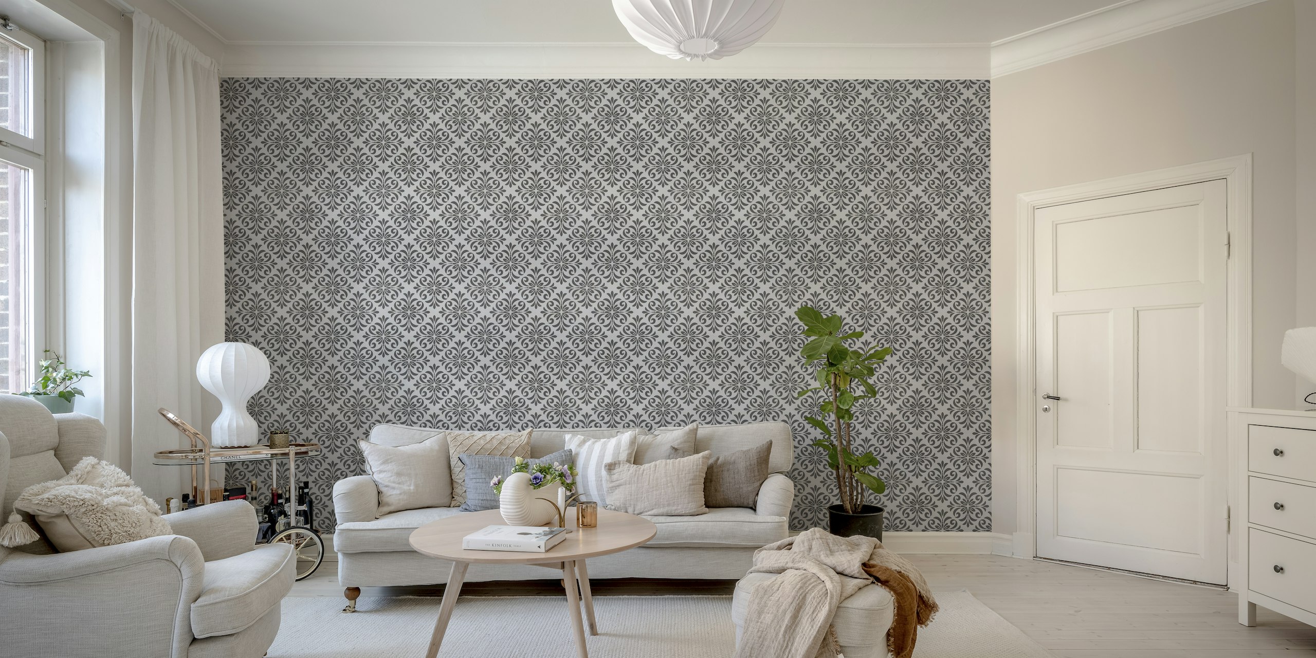 Classic Tile Ornament Pattern Elegant Grey tapetit