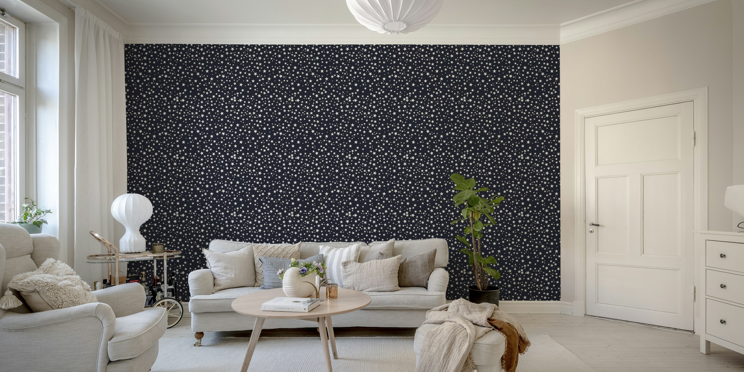 Shining golden and white stars navy colored pattern papel pintado