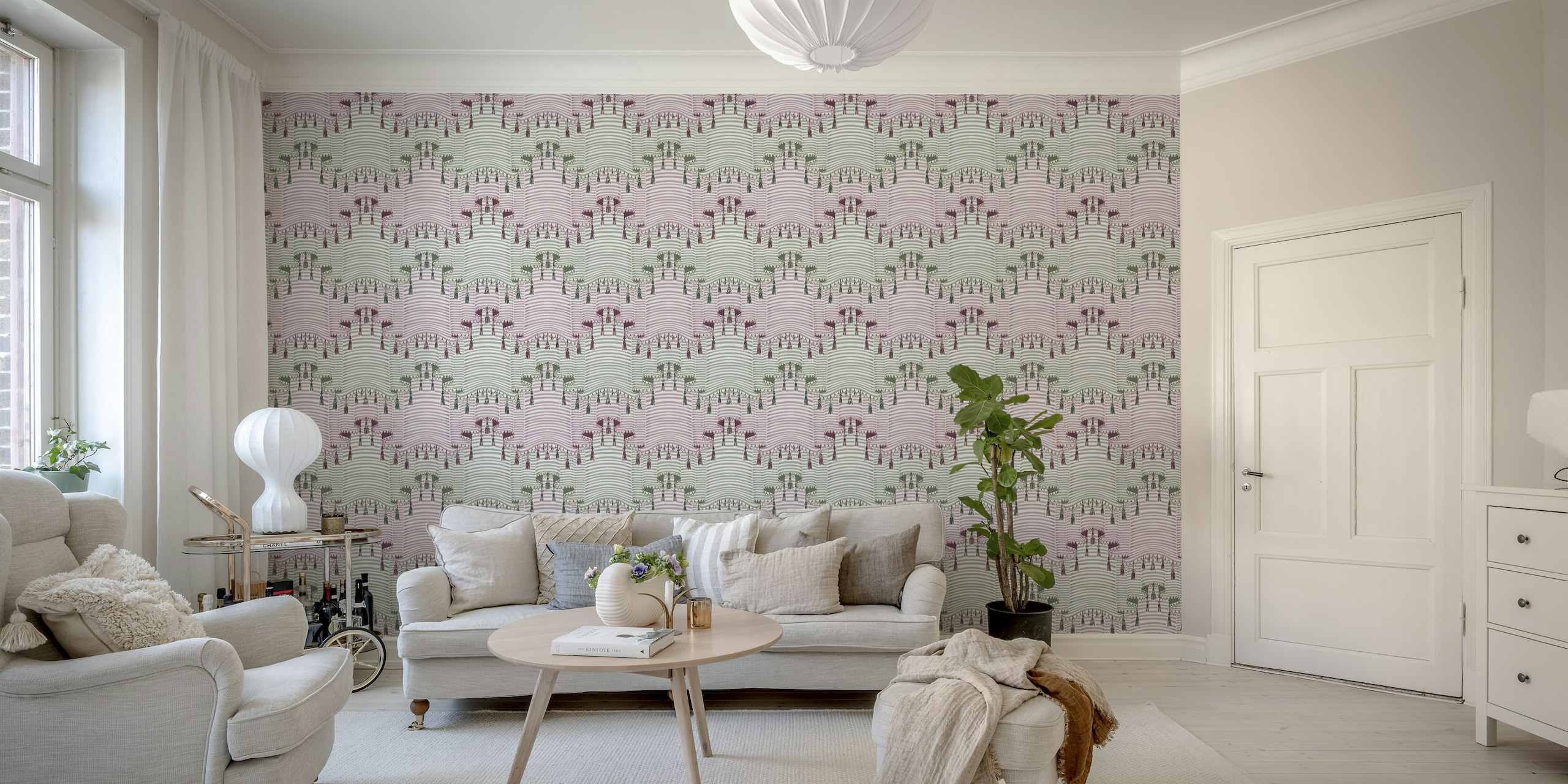 Luxurious wall rose and green tapety