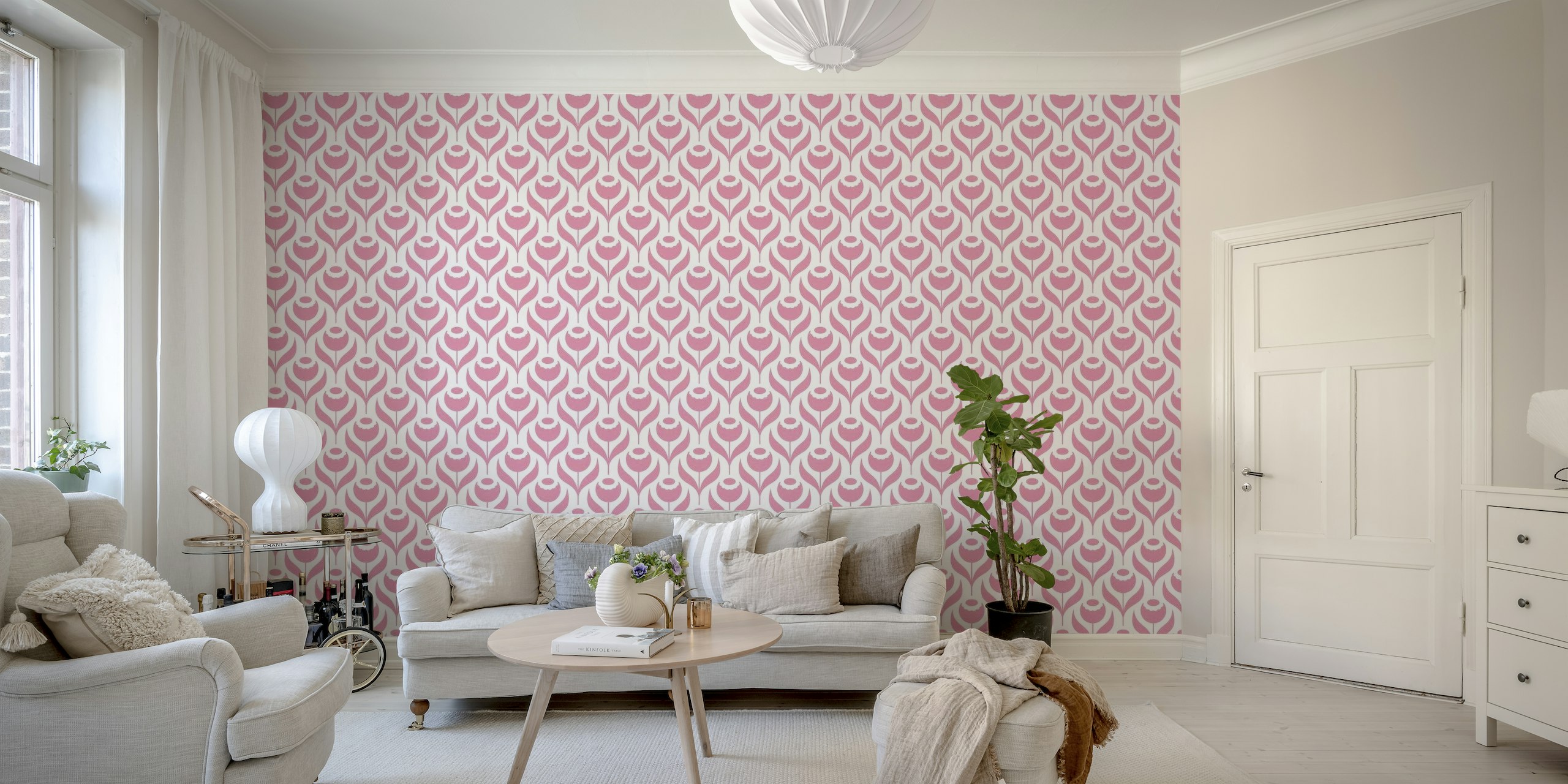 2526 F - poppy flowers pattern, pink tapety