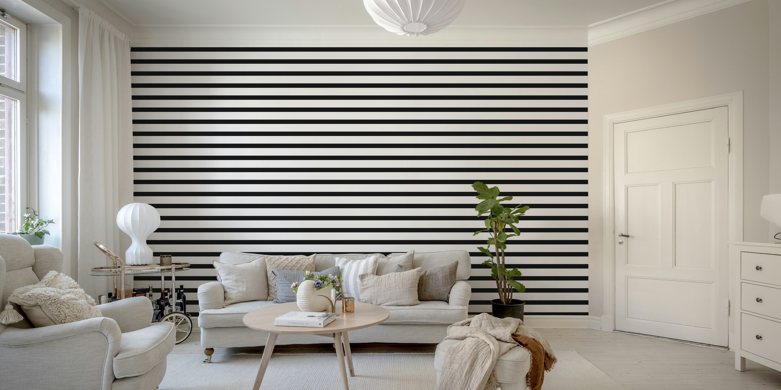 Black and white striped wall mural for a modern and bold interior