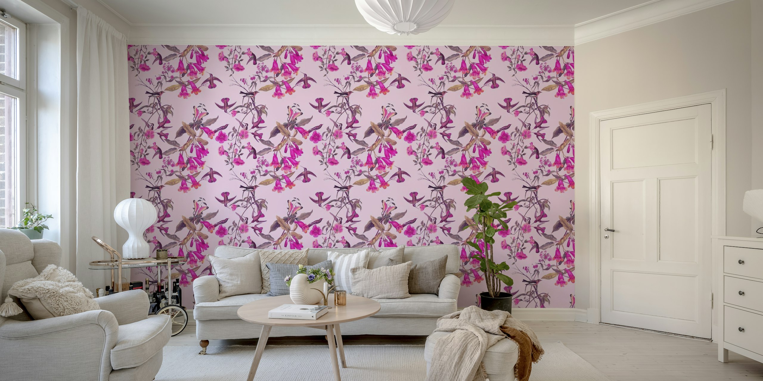 Pink Hummingbirds and Flowers tapetit