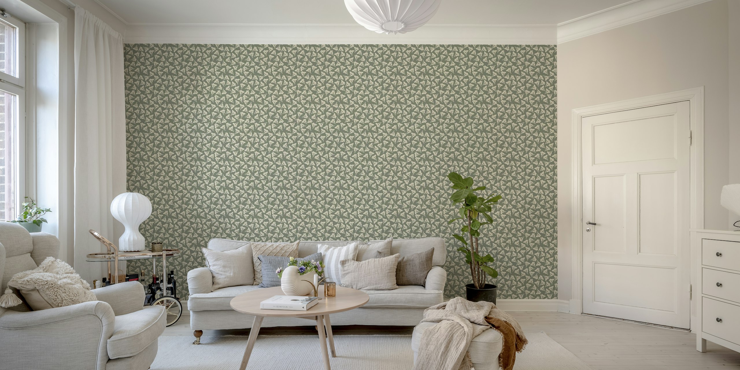 Light ditsy floral - sage papel de parede