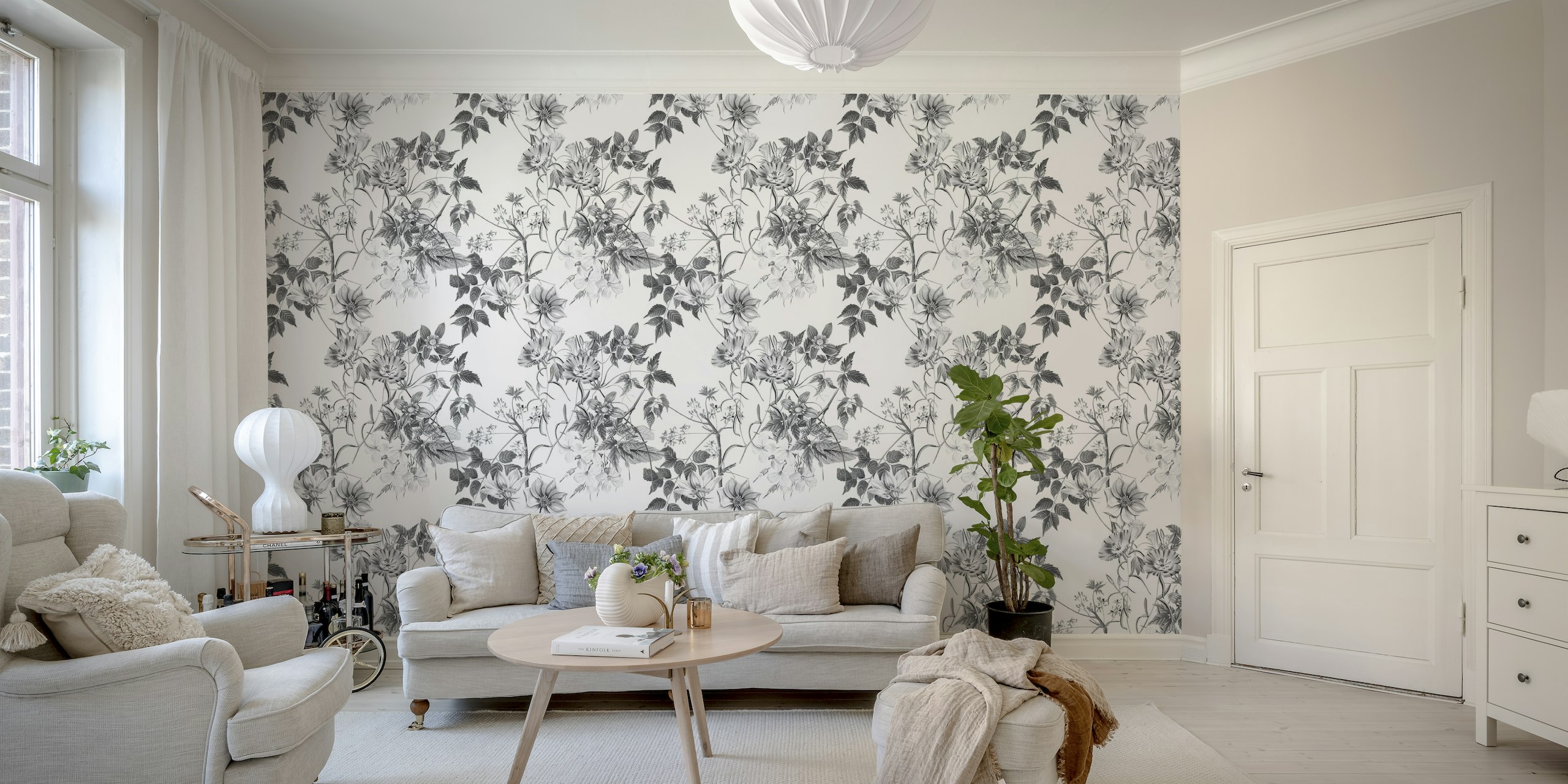 Black and White Flowers Pattern papel de parede