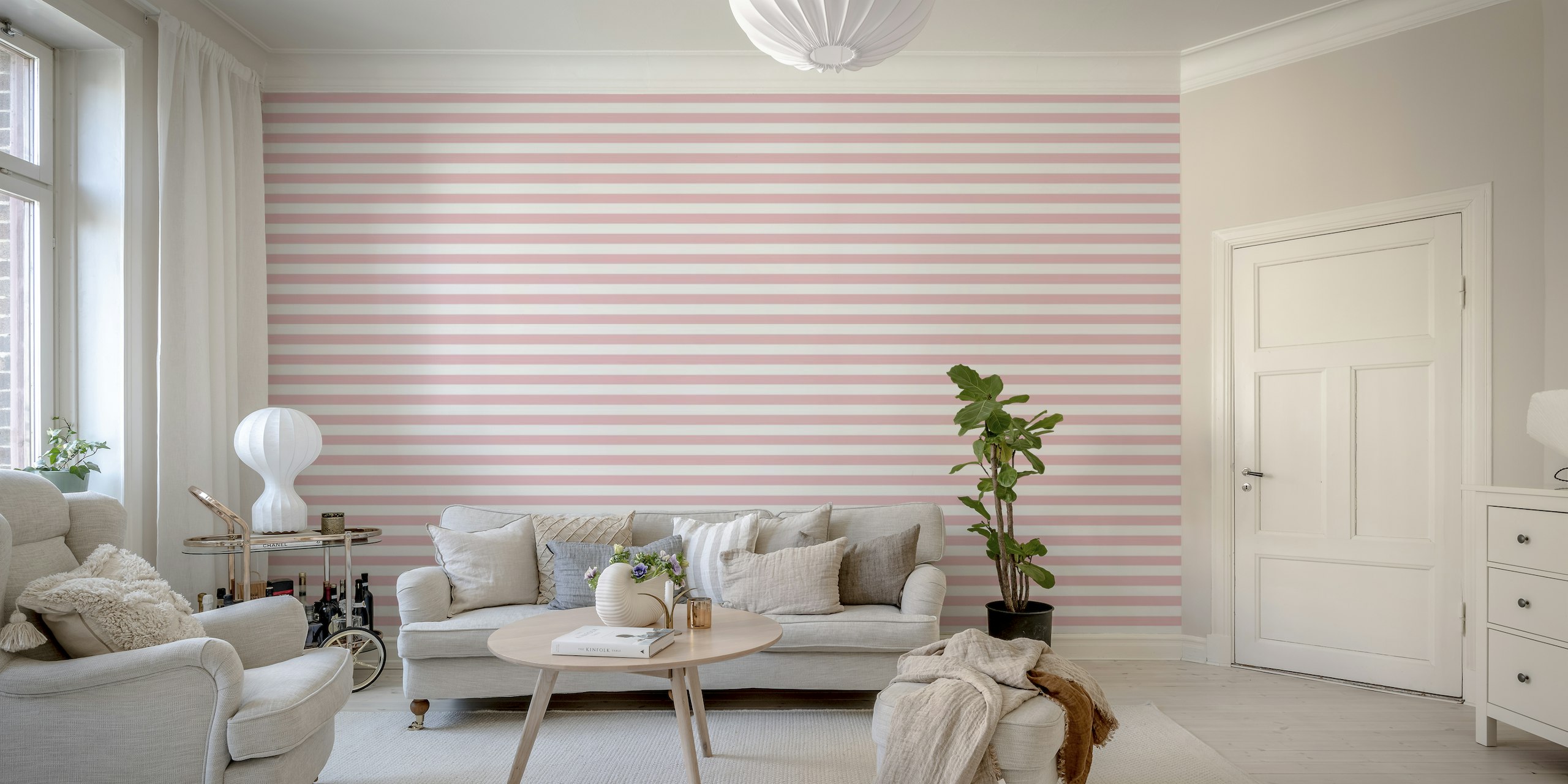 Pink horizontal stripes behang