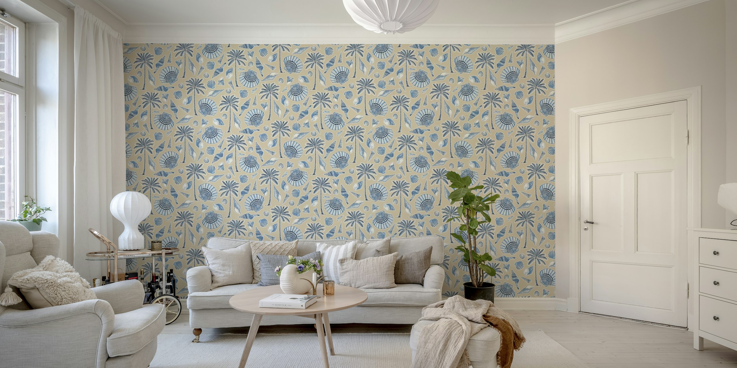 Seashells and palm trees sand wallpaper