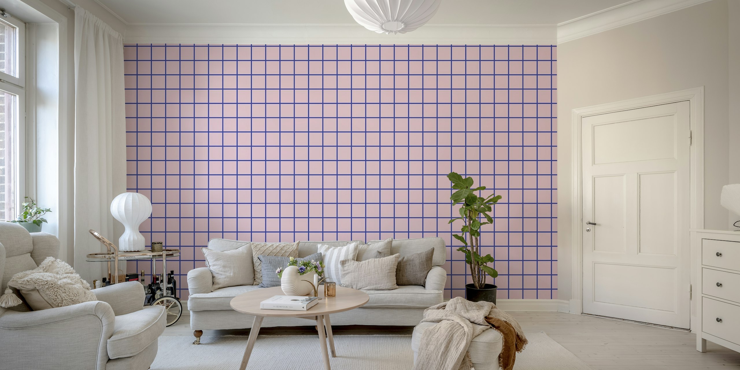 Blue on Pink Grid papel de parede