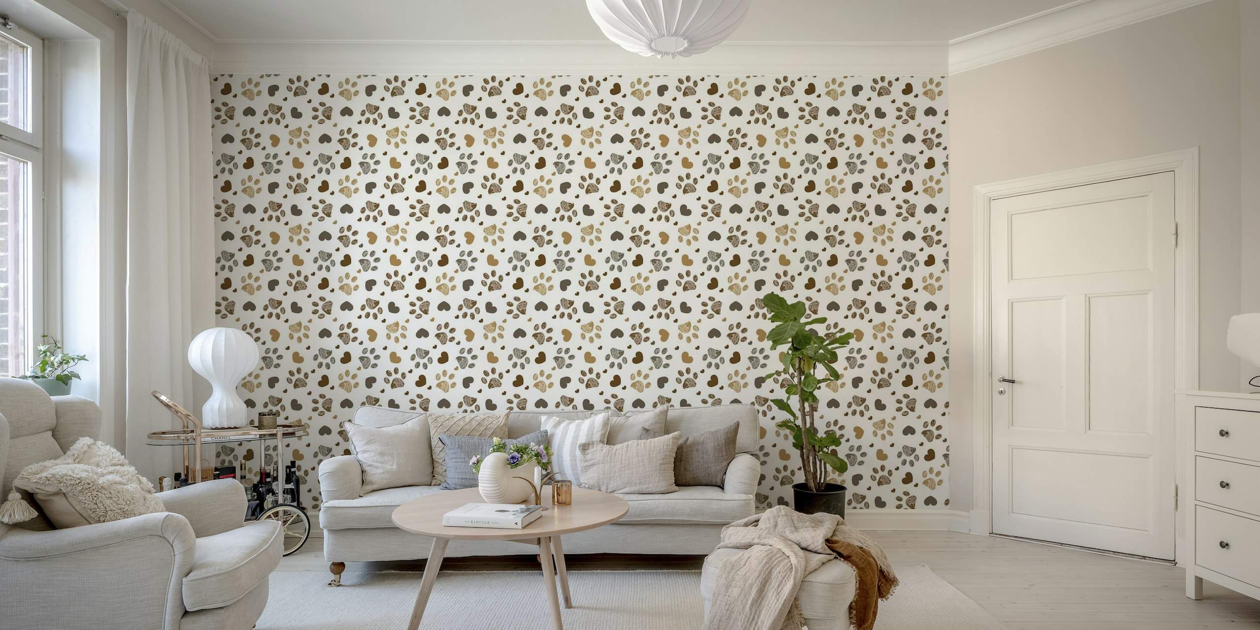 Brown paw prints with heart pattern wallpaper