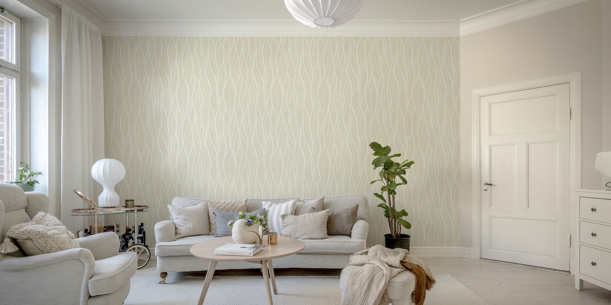Abstract peach cream wave patterns with dotted details for a modern wall mural