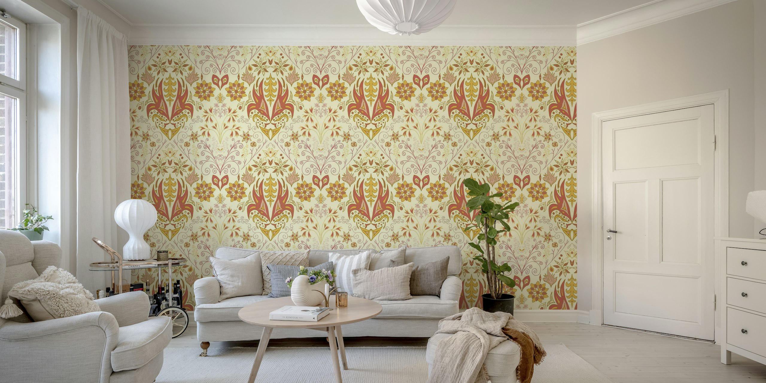 Vintage Floral Tiles 2 Golden Pink wallpaper