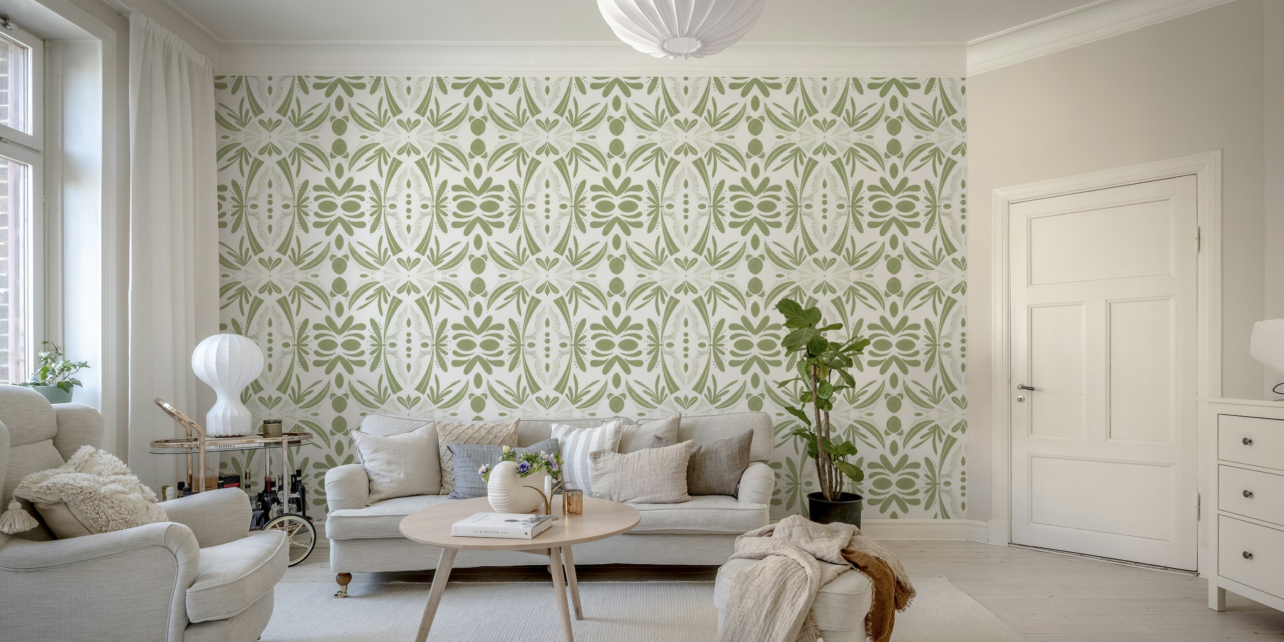 Green modern shapes tiles B papiers peint