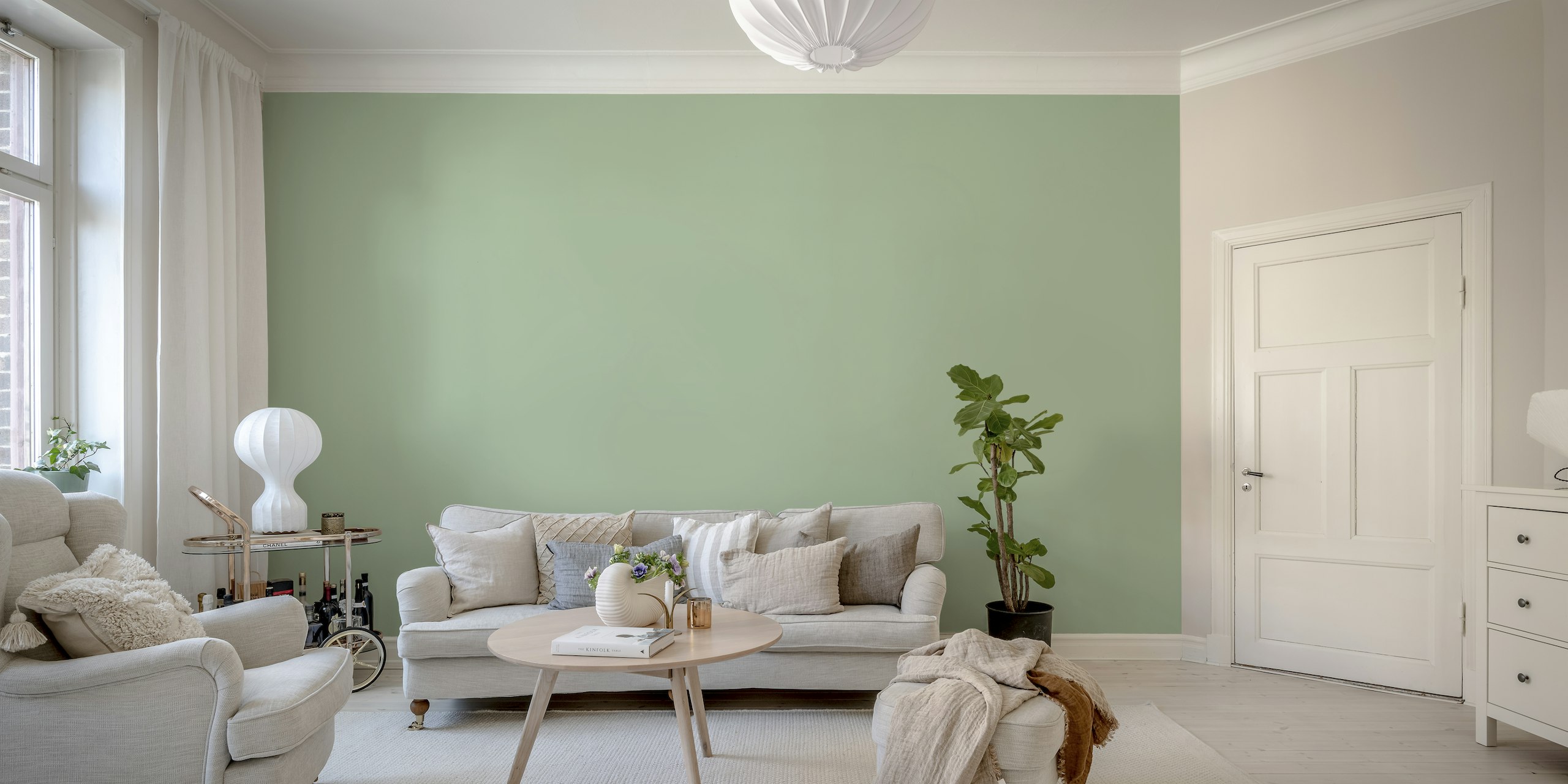 Blush Green solid color wallpaper behang