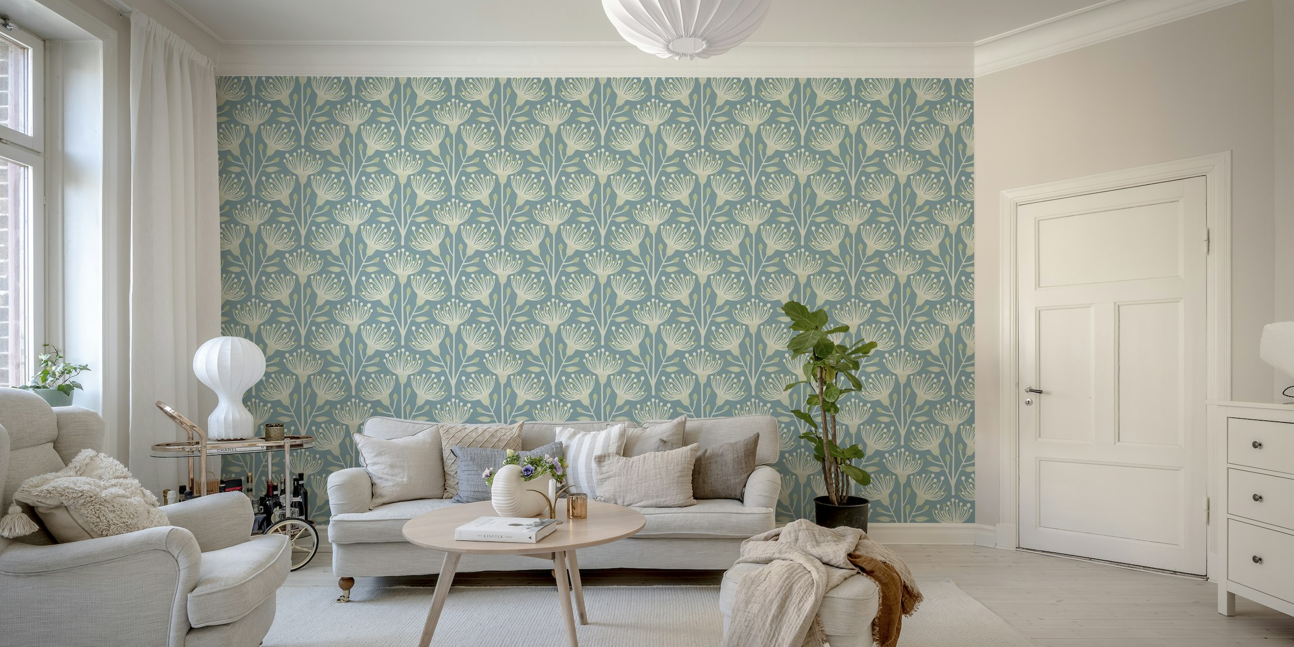 EUCALYPTUS Floral Botanical - Light Blue papel de parede