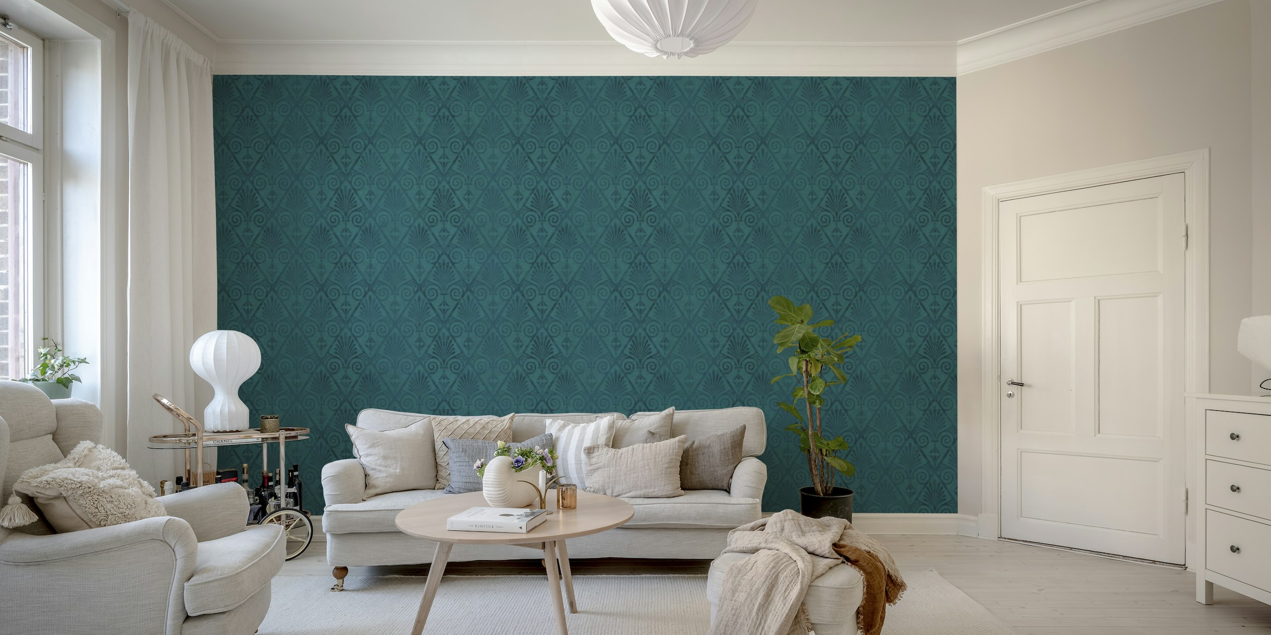 Teal Art Deco patterned wall mural from Happywall depicting luxurious geometric design.