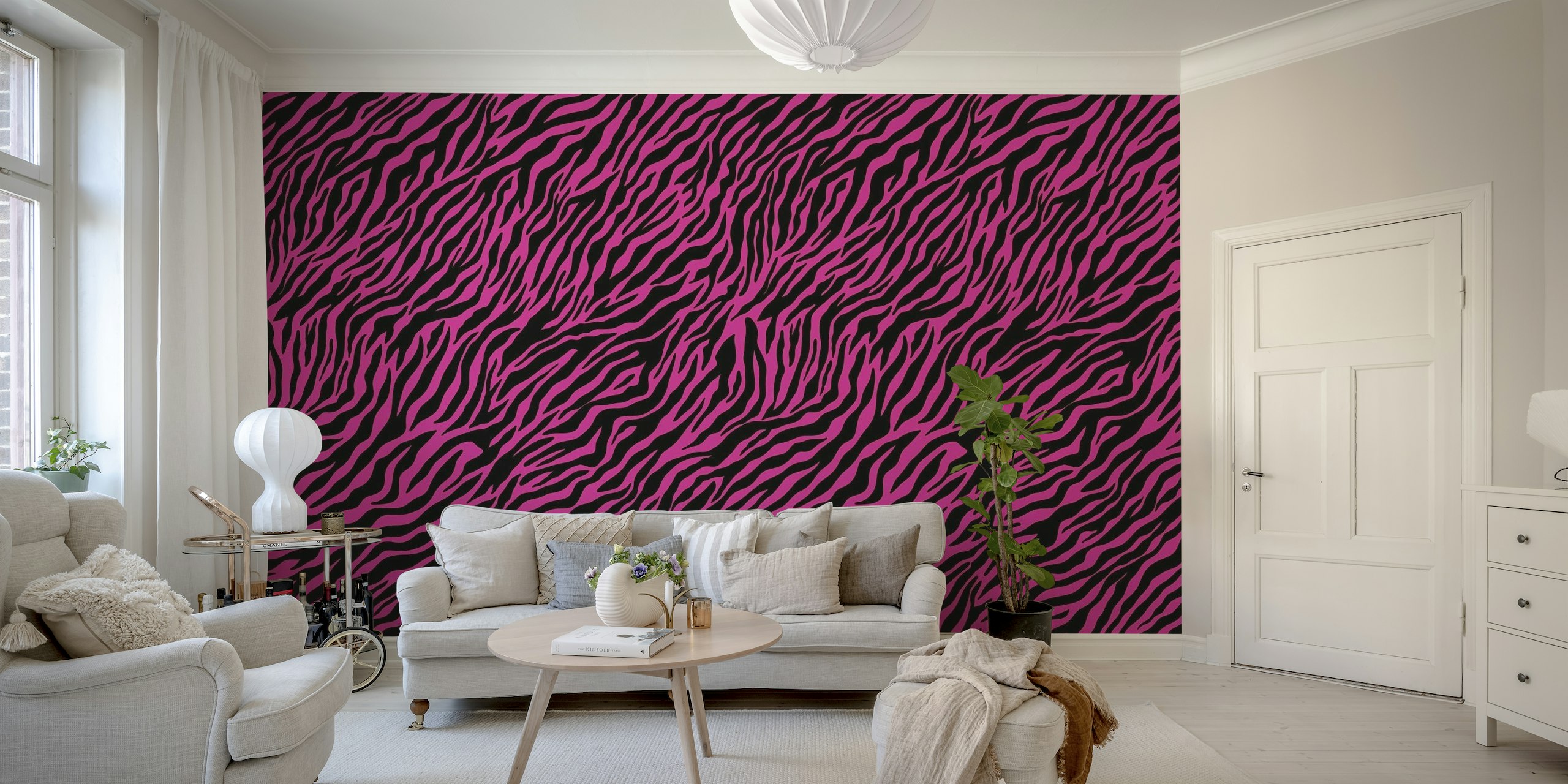 Neon Pink Zebra Pattern papel de parede