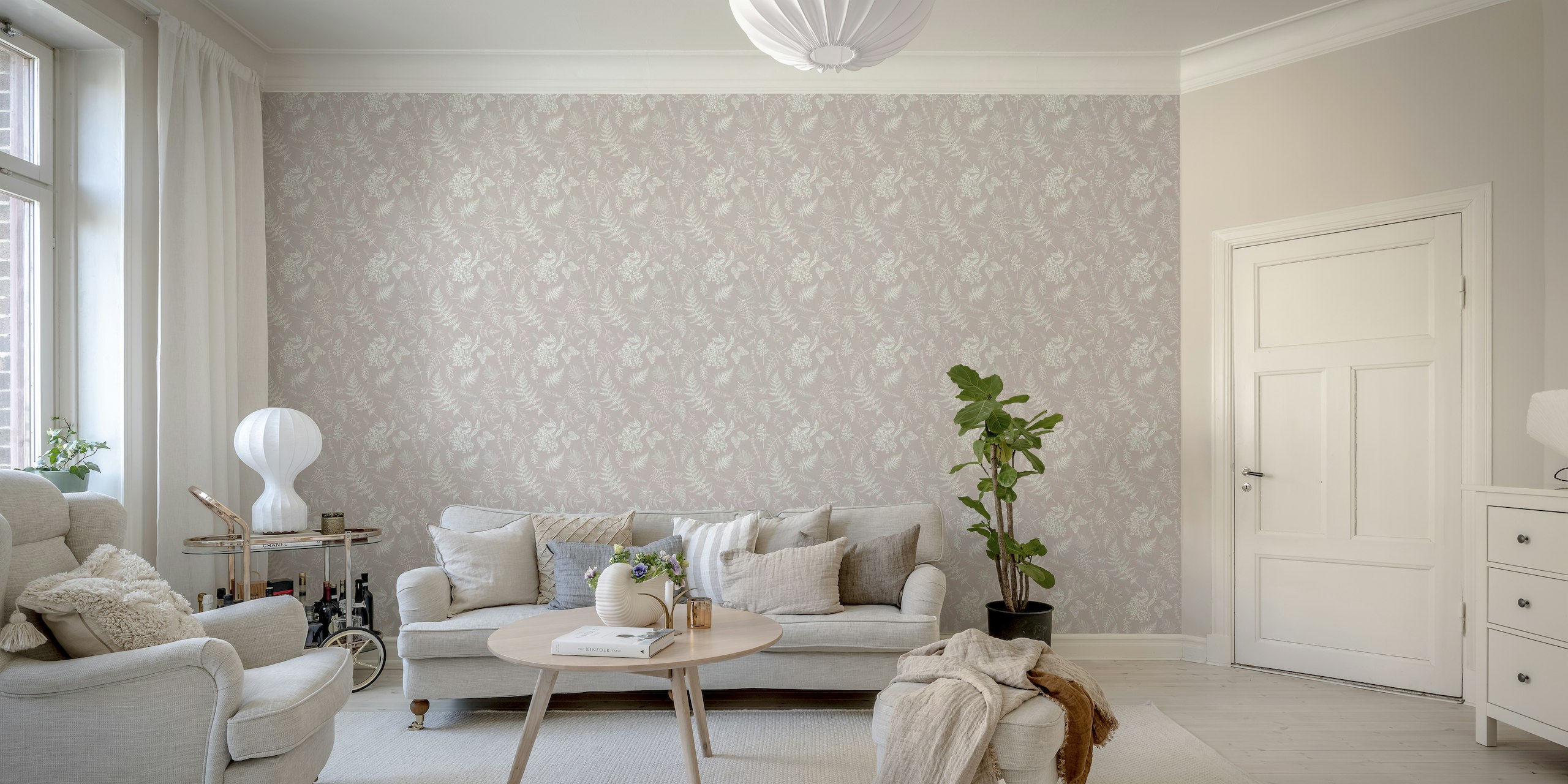 Neutral toned fern and foliage pattern wall mural