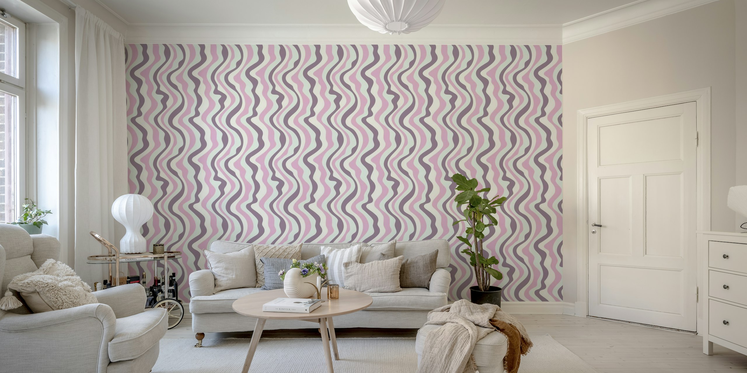 GOOD VIBRATIONS Mod Wavy Stripes Pink Plum wallpaper