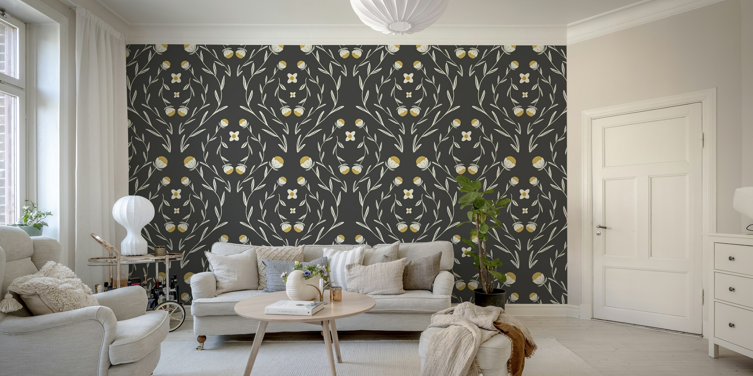 Cottage Romantic Damask Floral Charcoal wallpaper