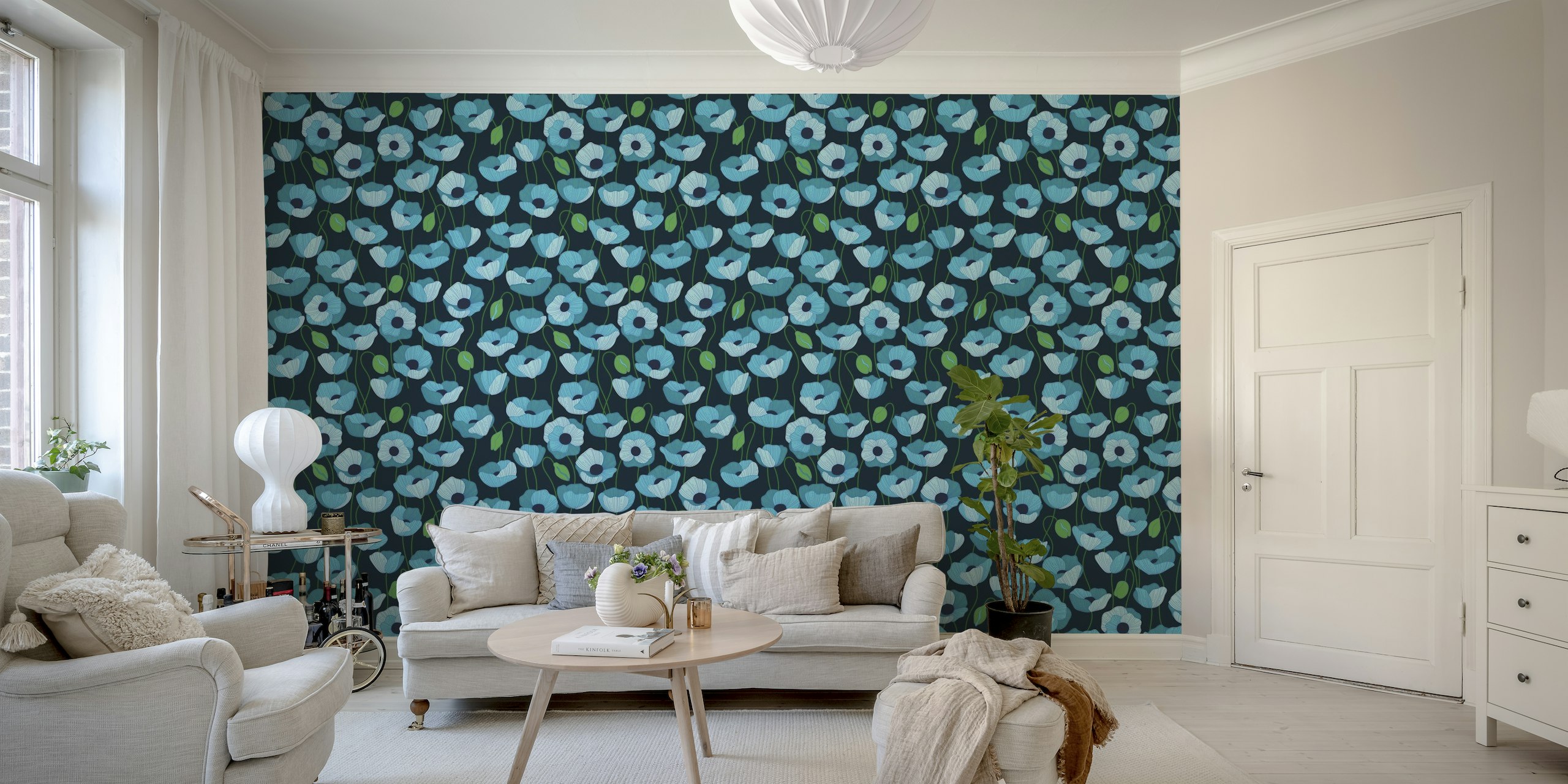 Wonderland Poppies Bleu wallpaper