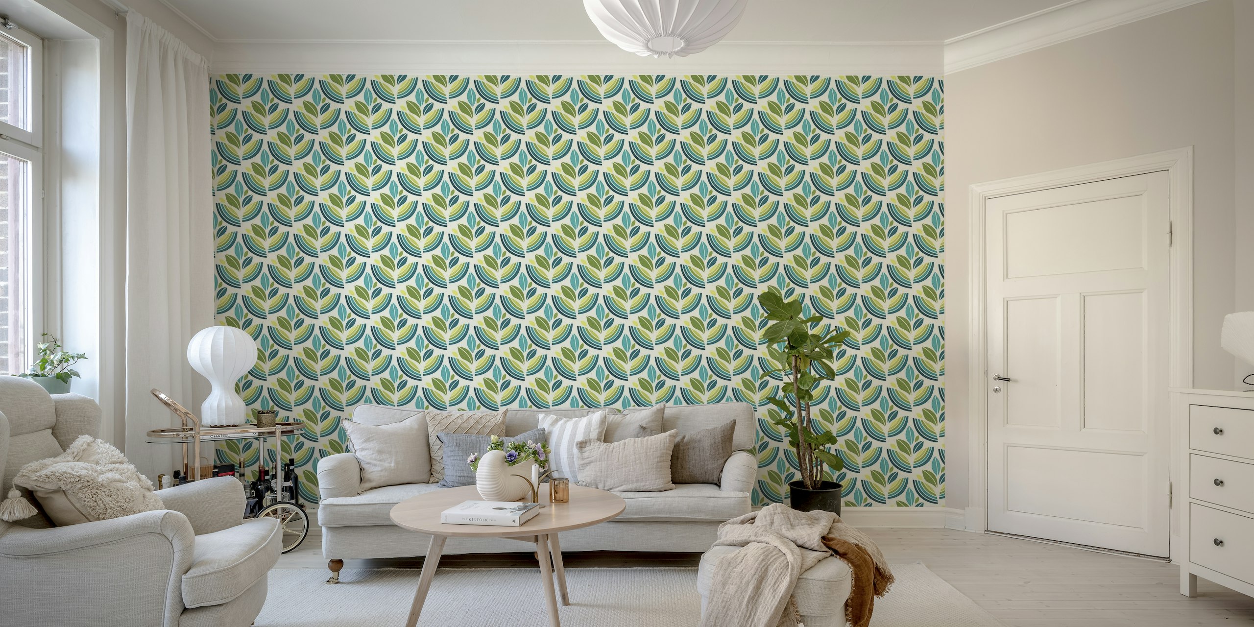 Bunch of Retro Flowers in Green and Turquise wallpaper