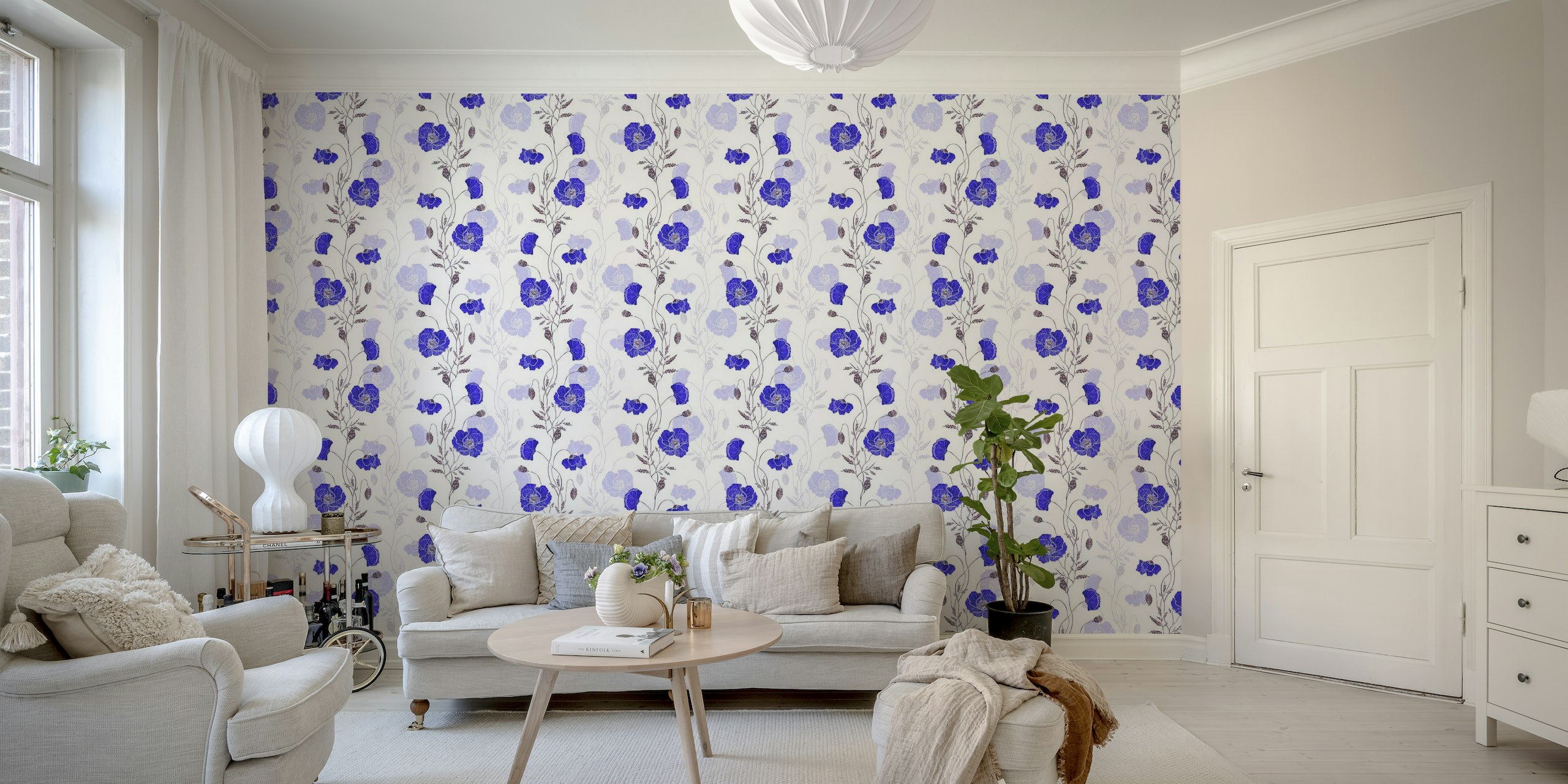 Deep Blue Poppies papel de parede