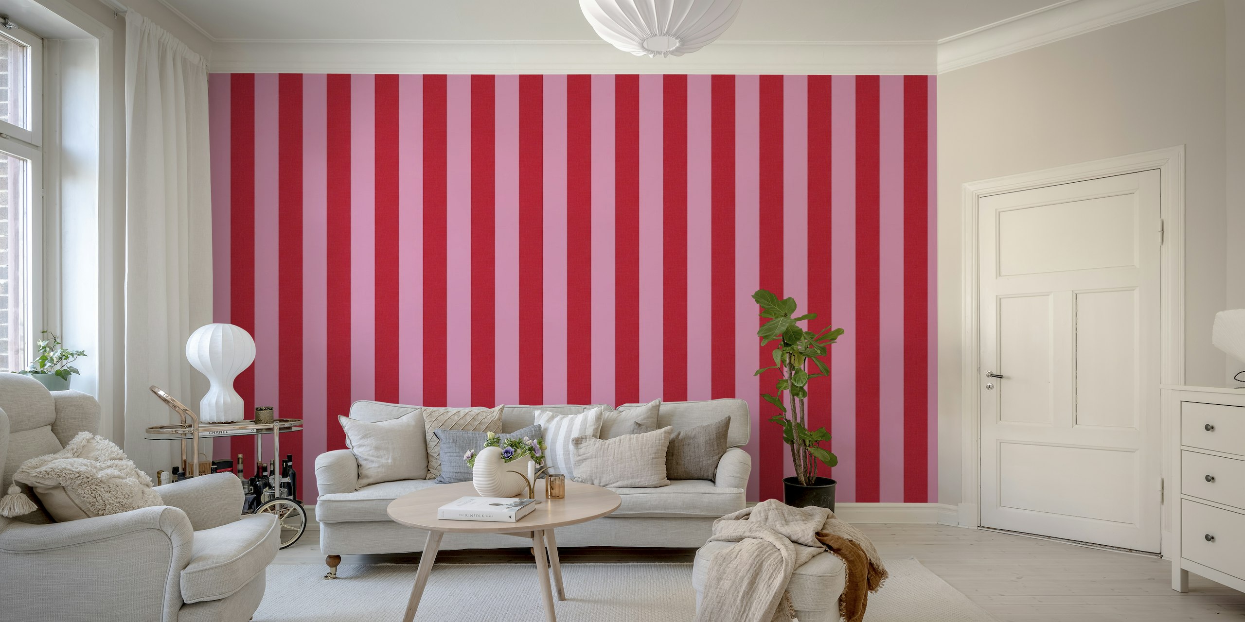 Wide textured stripes - pink and red carta da parati