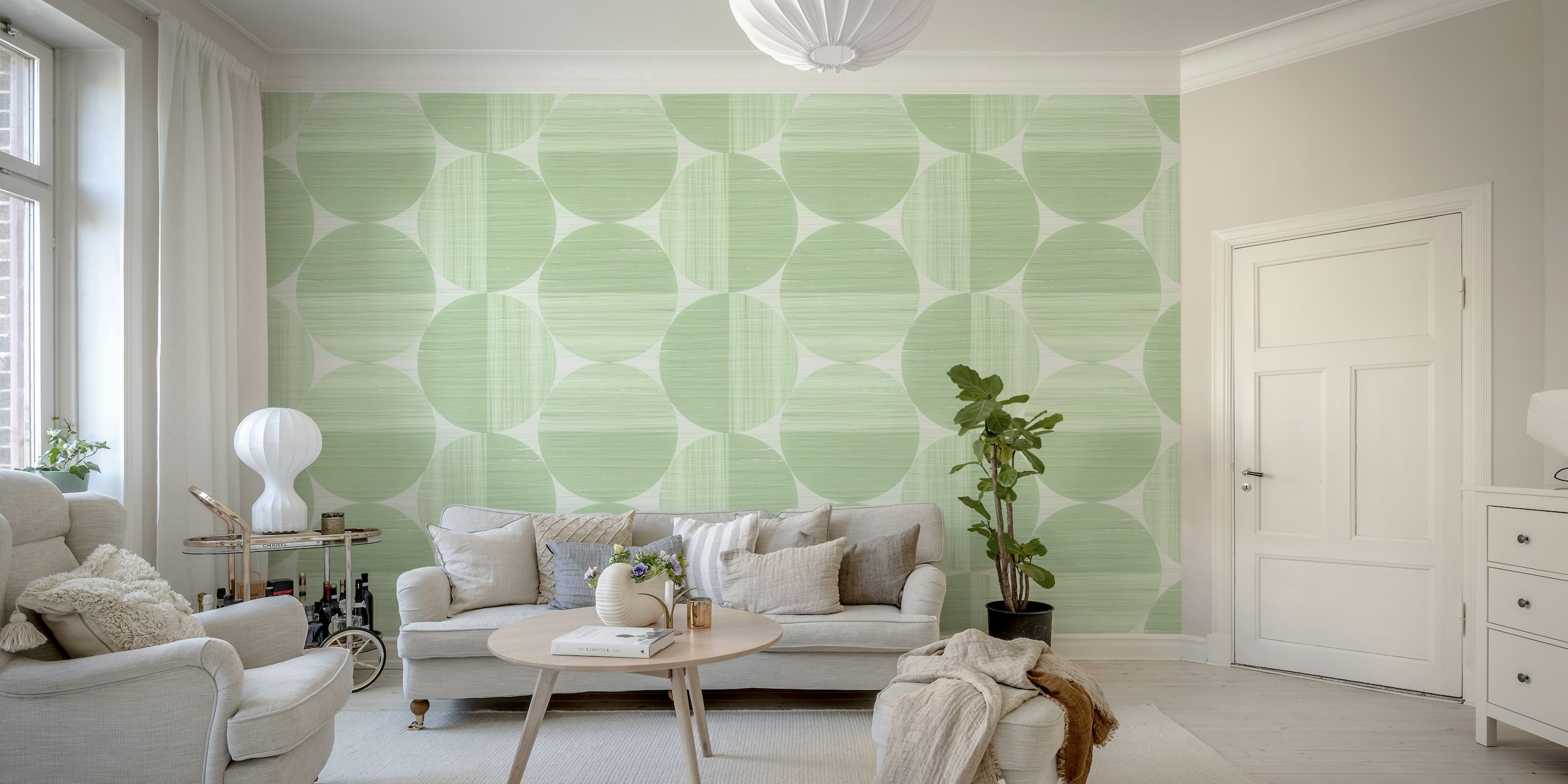 Paint Texture Circle Shapes in Sage Green wallpaper