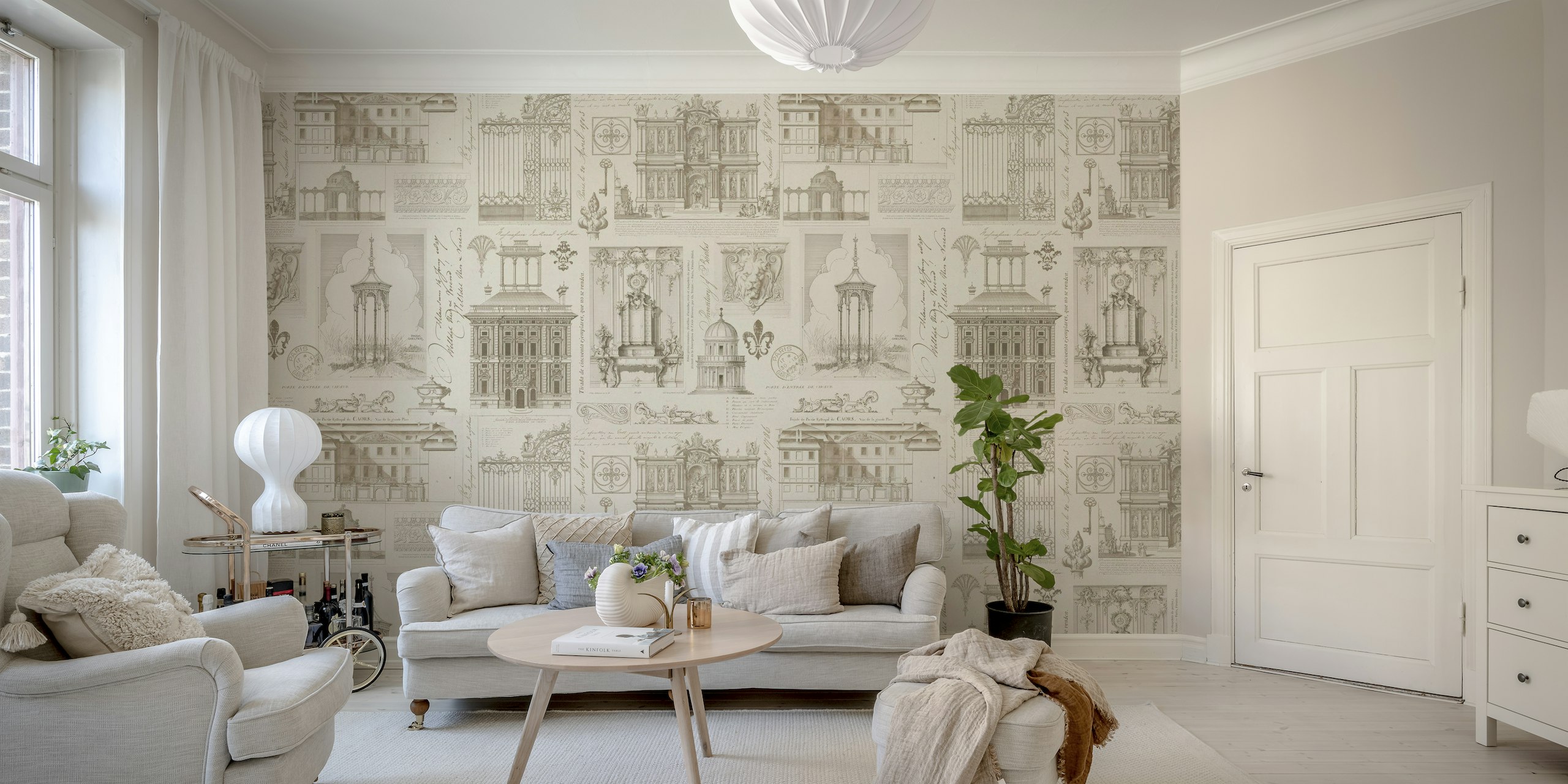 Classic Architecture Collage Beige wallpaper