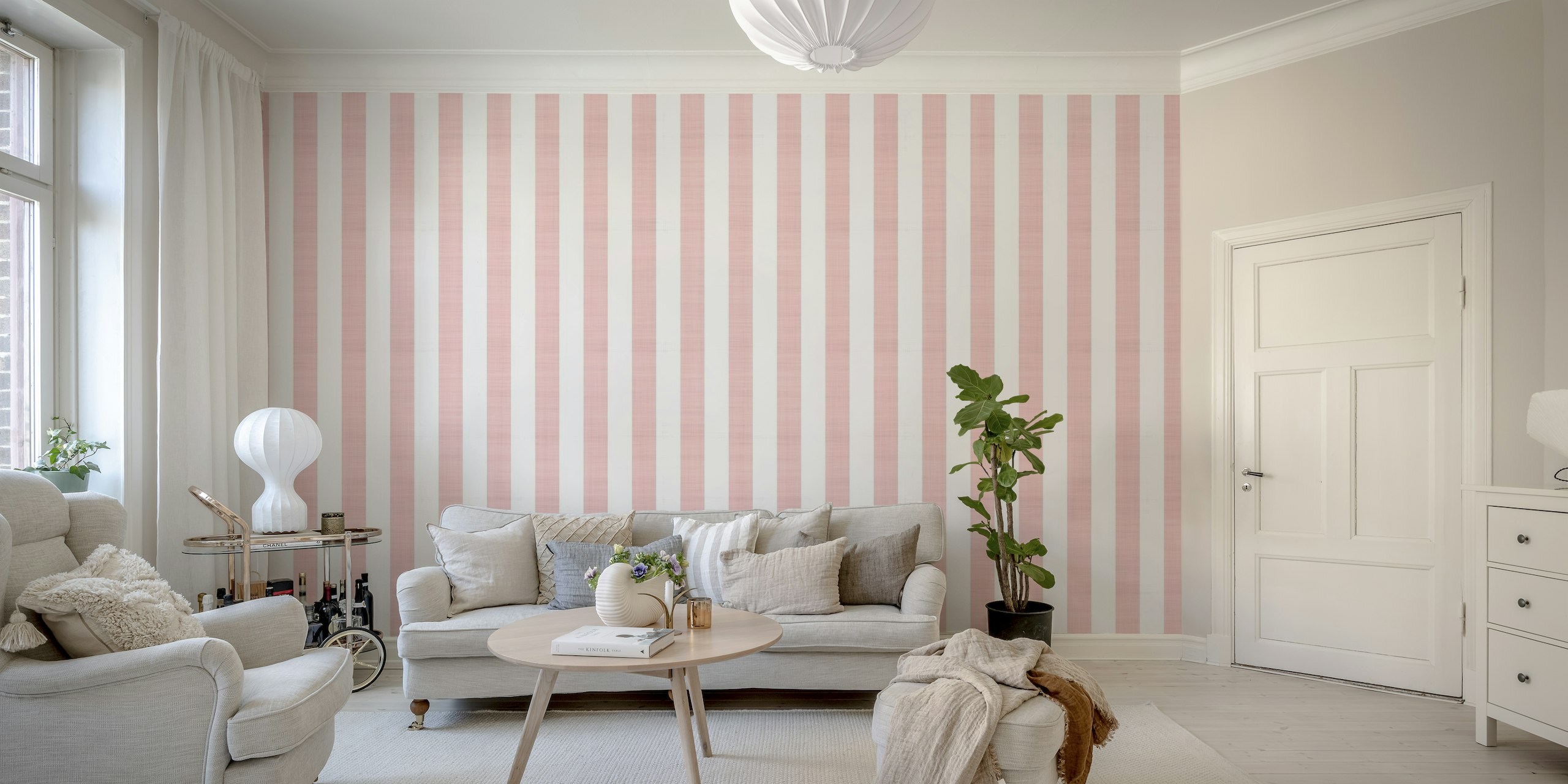Pastel Pink French Linen Vertical Stripes ταπετσαρία