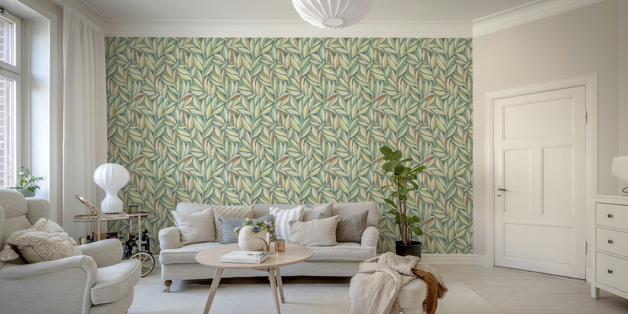 Pastel Tranquil Whispering Leaves in Sage wallpaper