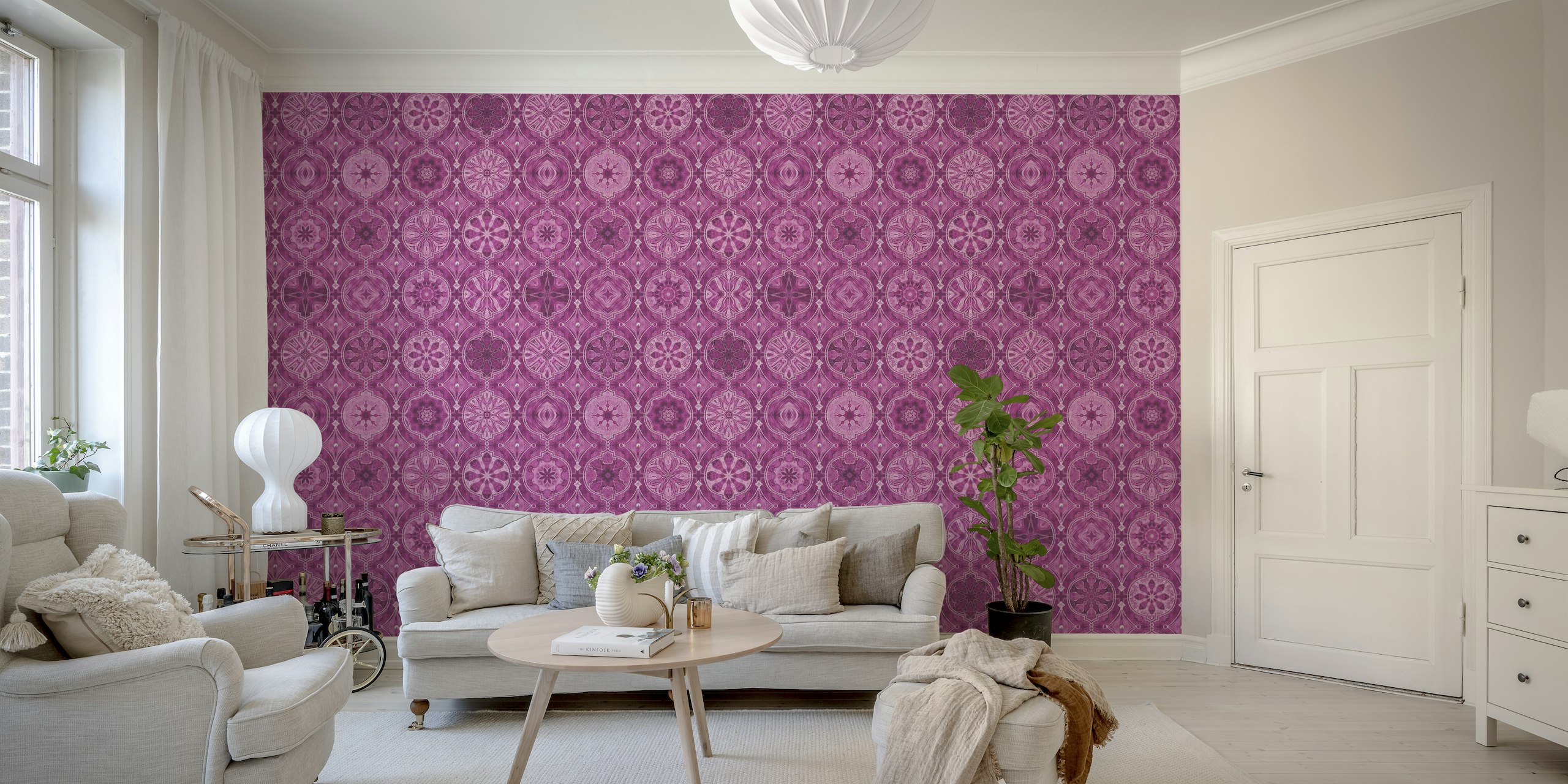 Oriental Tiles Of Morocco Pink Silver wallpaper