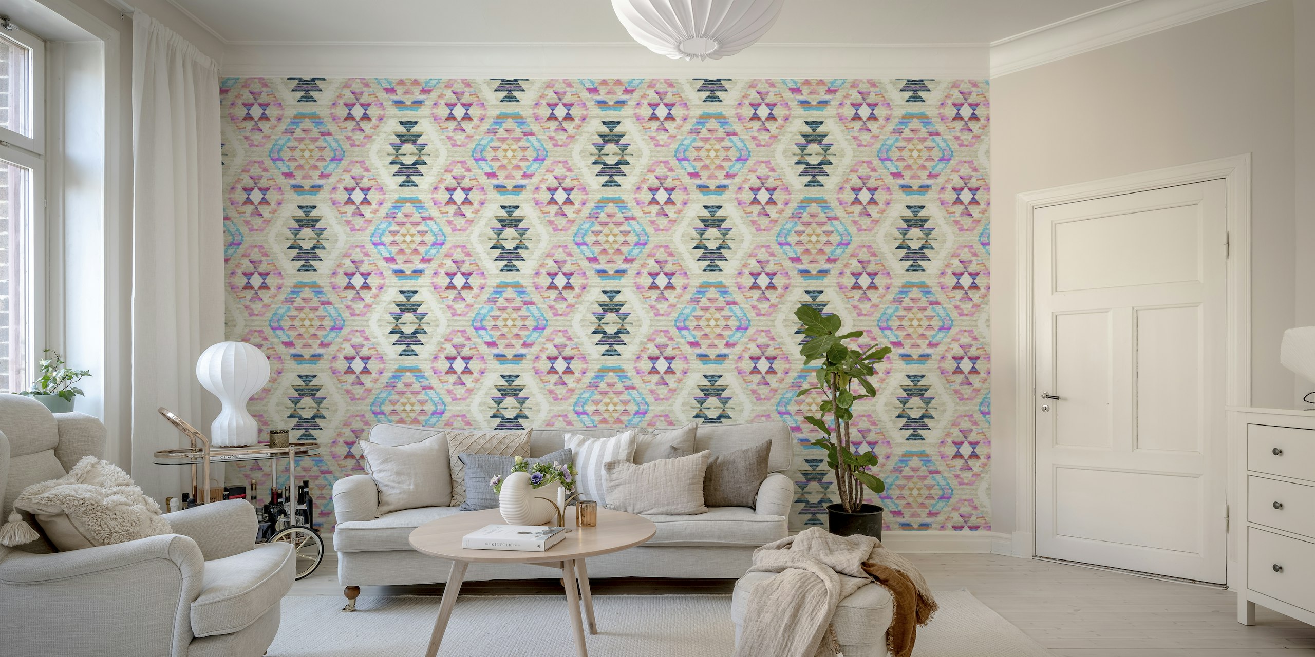 Woven Textured Pastel Kilim Print papel de parede