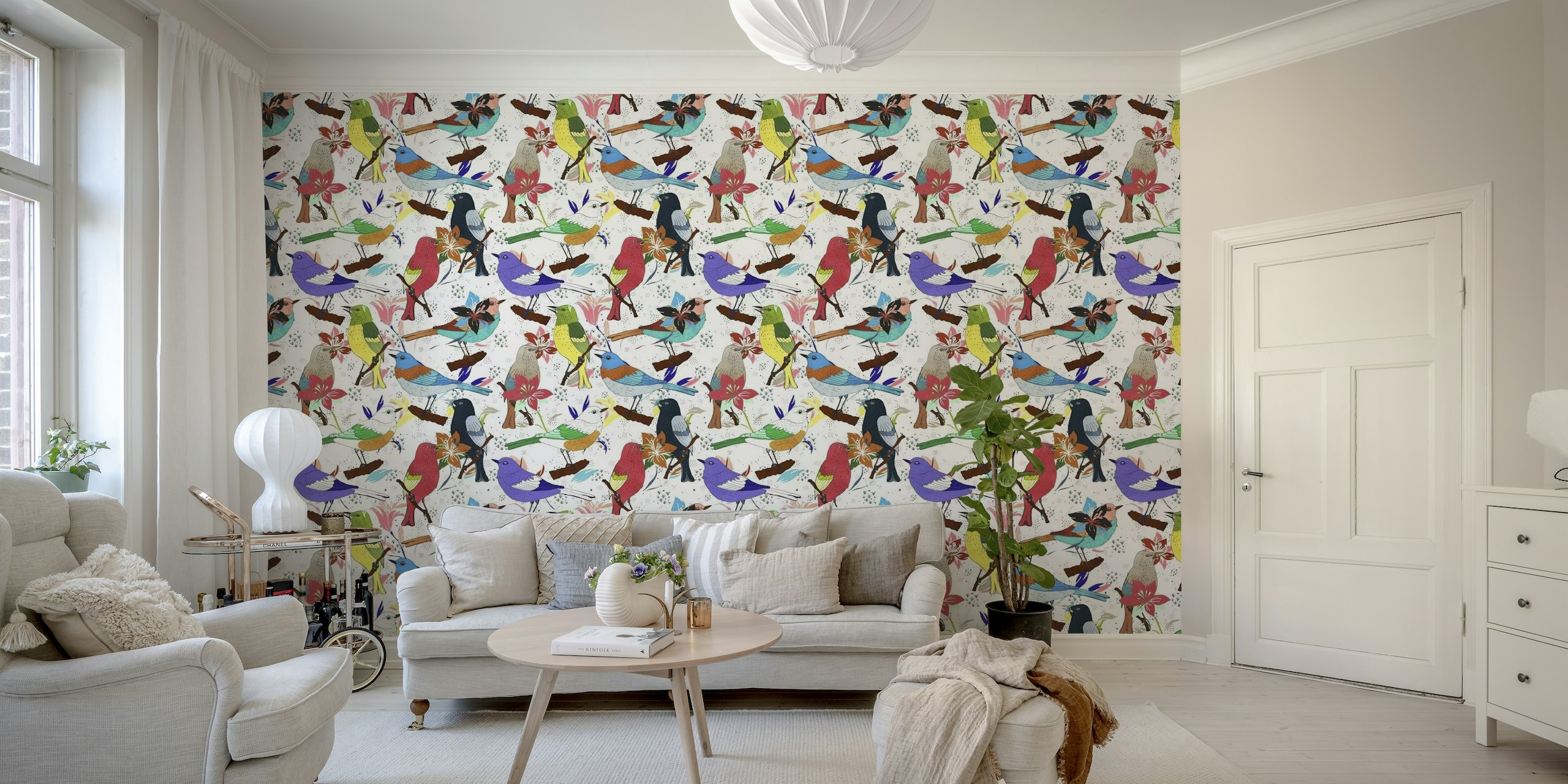 Maximalistic pattern of colorful birds behang